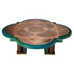 Unique Armand Jonckers Coffee Table in Green Resin and Copper 