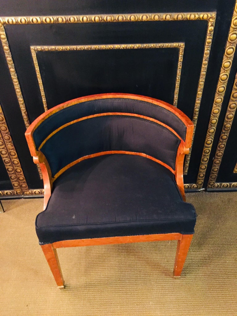 Unique Armchair with Wide Rounds Lean antique Biedermeier Style maple veneer For Sale 7
