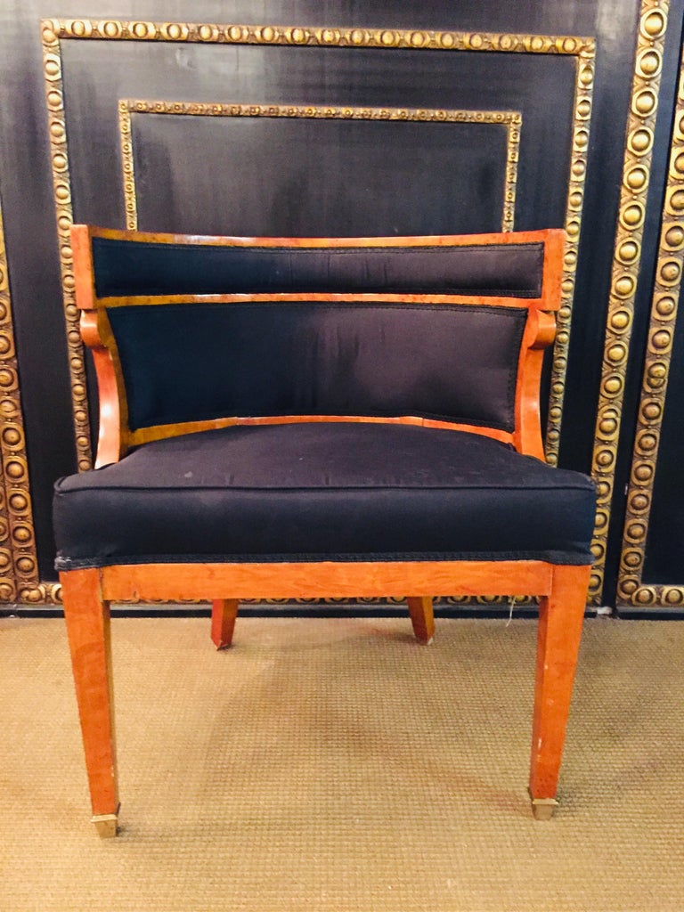 Unique Armchair with Wide Rounds Lean in antique  Biedermeier Style maple veneer For Sale 8