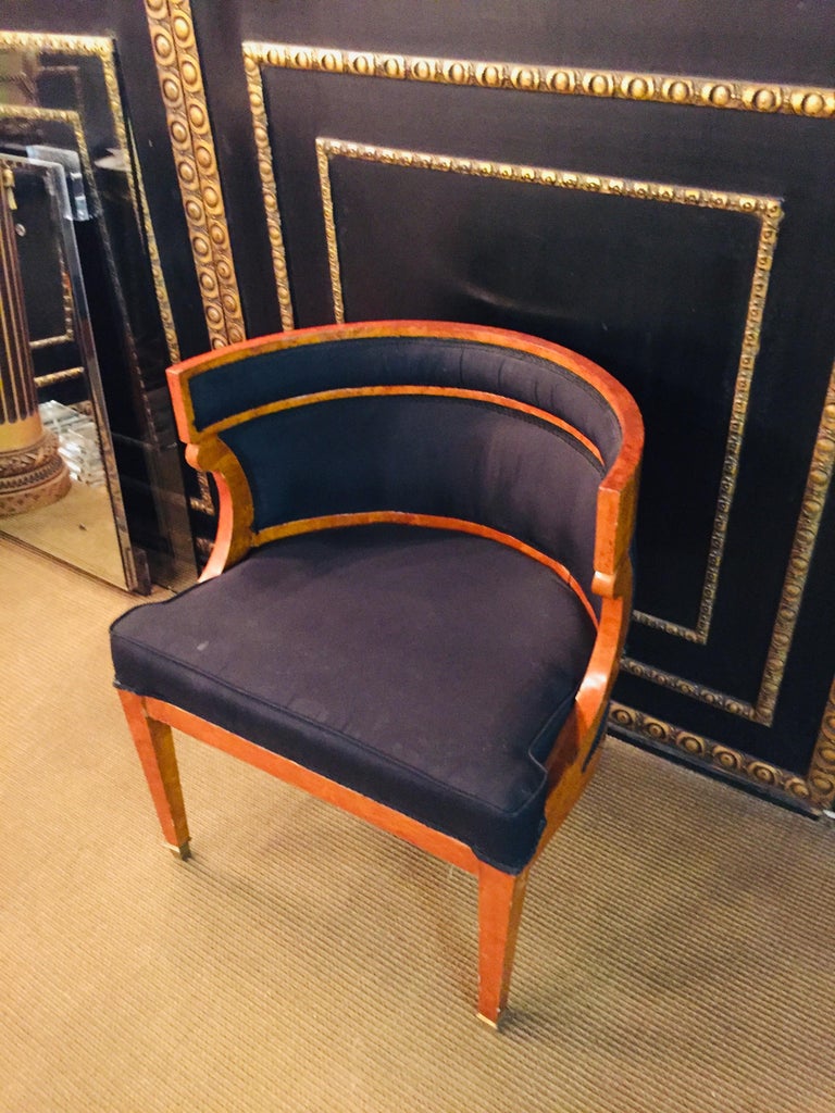 Unique Armchair with Wide Rounds Lean antique Biedermeier Style maple veneer For Sale 9