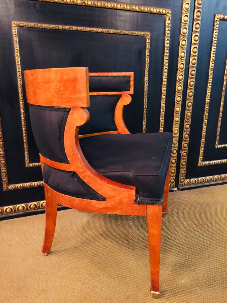 Unique Armchair with Wide Rounds Lean antique Biedermeier Style maple veneer For Sale 11