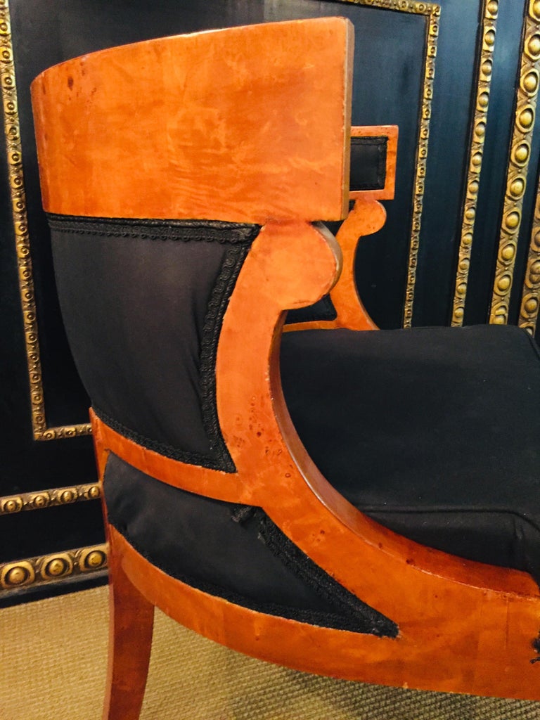 Unique Armchair with Wide Rounds Lean antique Biedermeier Style maple veneer For Sale 12