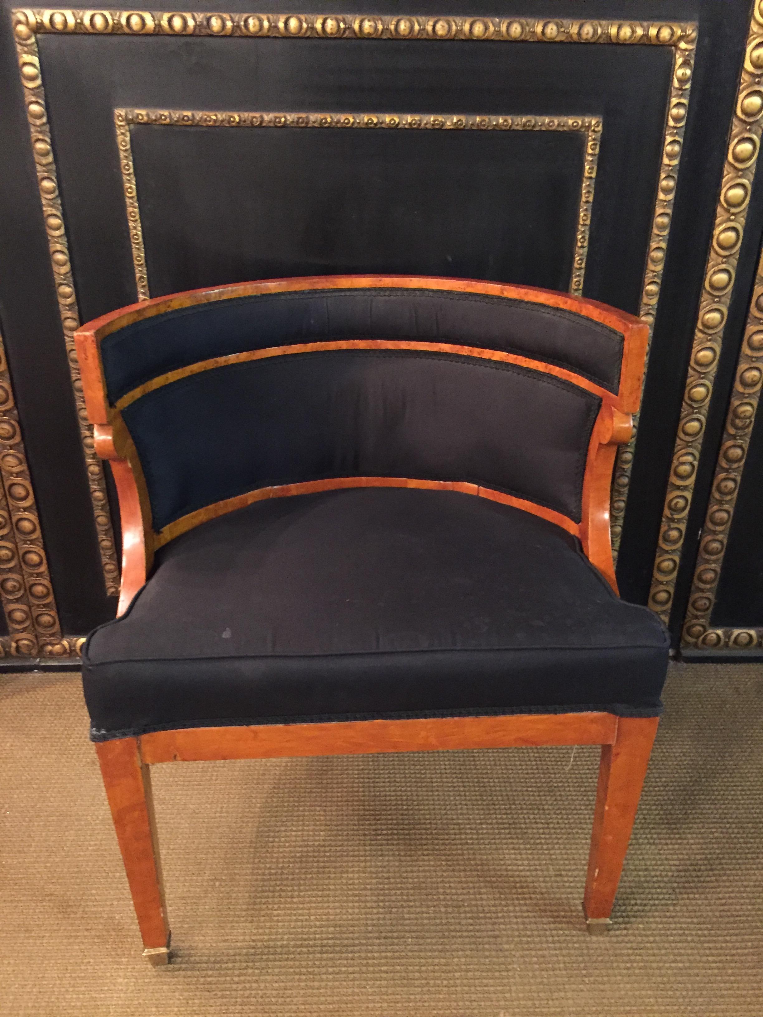 Austrian Unique Armchair with Wide Rounds Lean in antique  Biedermeier Style maple veneer