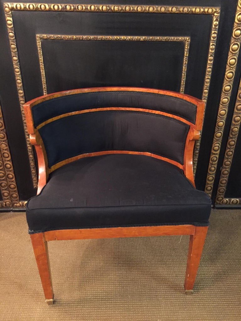 German Unique Armchair with Wide Rounds Lean antique Biedermeier Style maple veneer For Sale