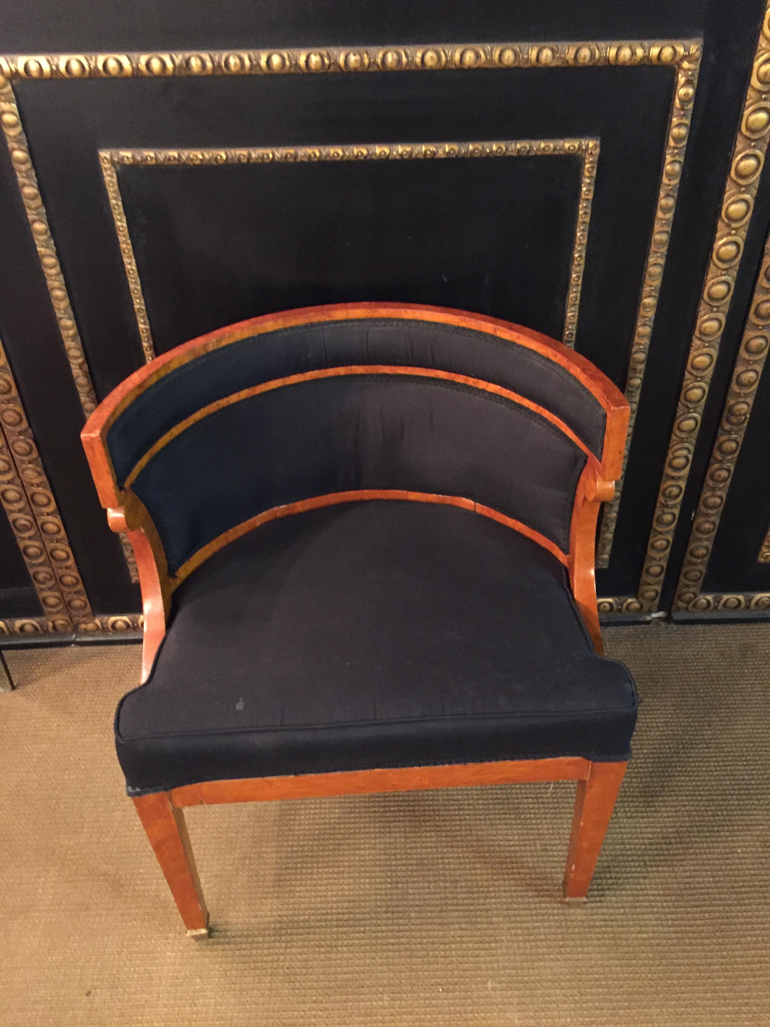 Veneer Unique Armchair with Wide Rounds Lean in antique  Biedermeier Style maple veneer