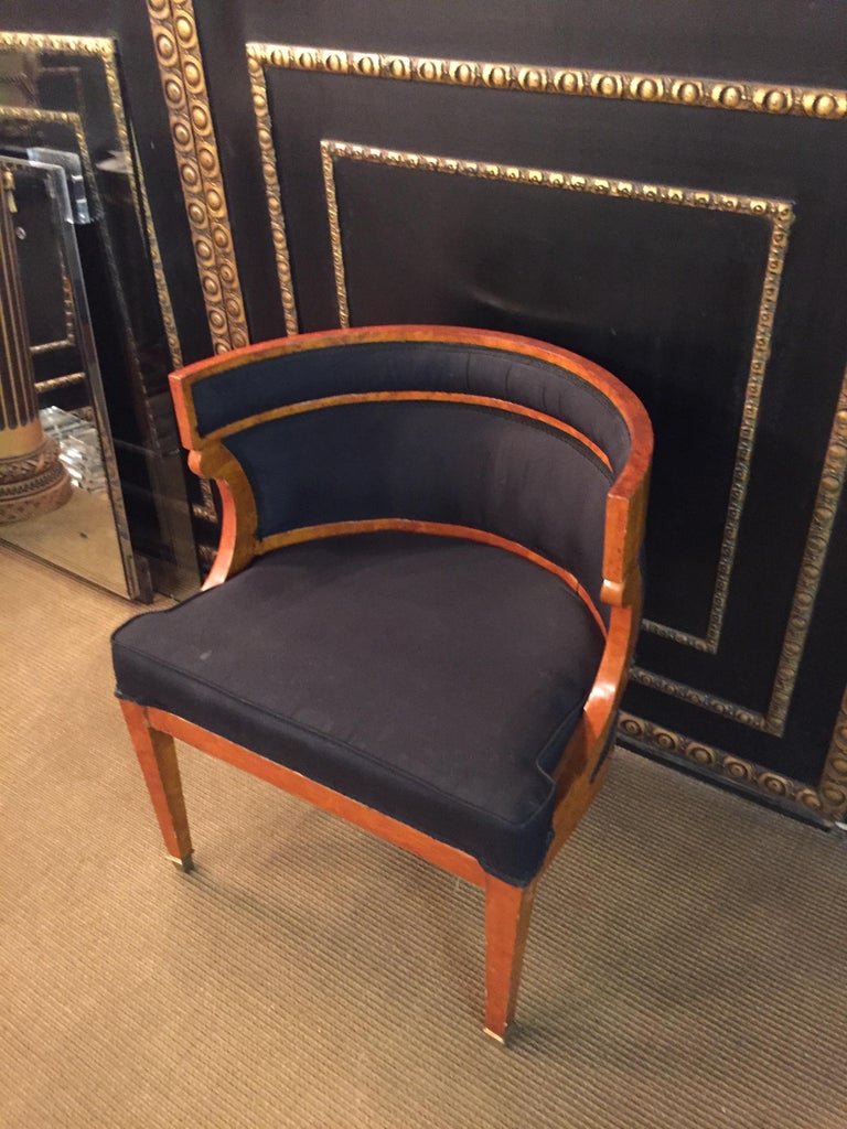 20th Century Unique Armchair with Wide Rounds Lean antique Biedermeier Style maple veneer For Sale
