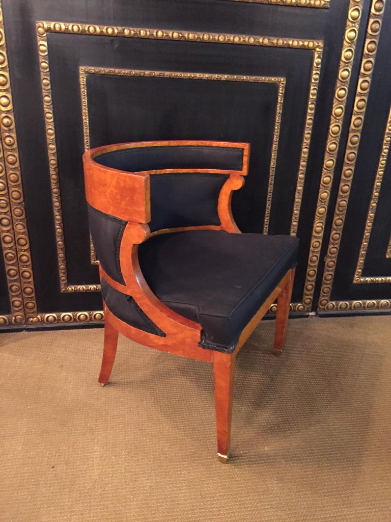 Maple Unique Armchair with Wide Rounds Lean antique Biedermeier Style maple veneer For Sale