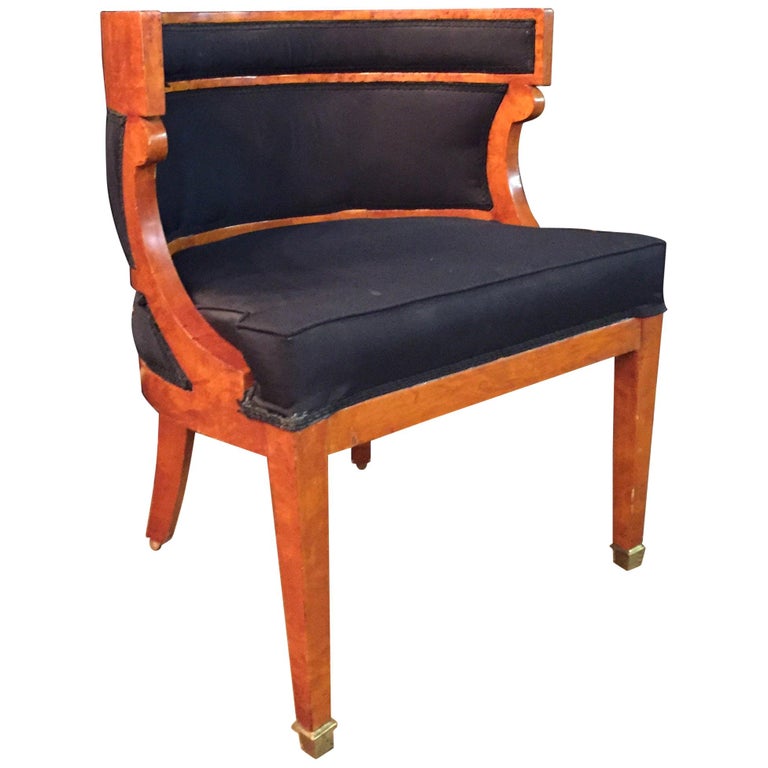 Unique Armchair with Wide Rounds Lean antique Biedermeier Style maple veneer For Sale