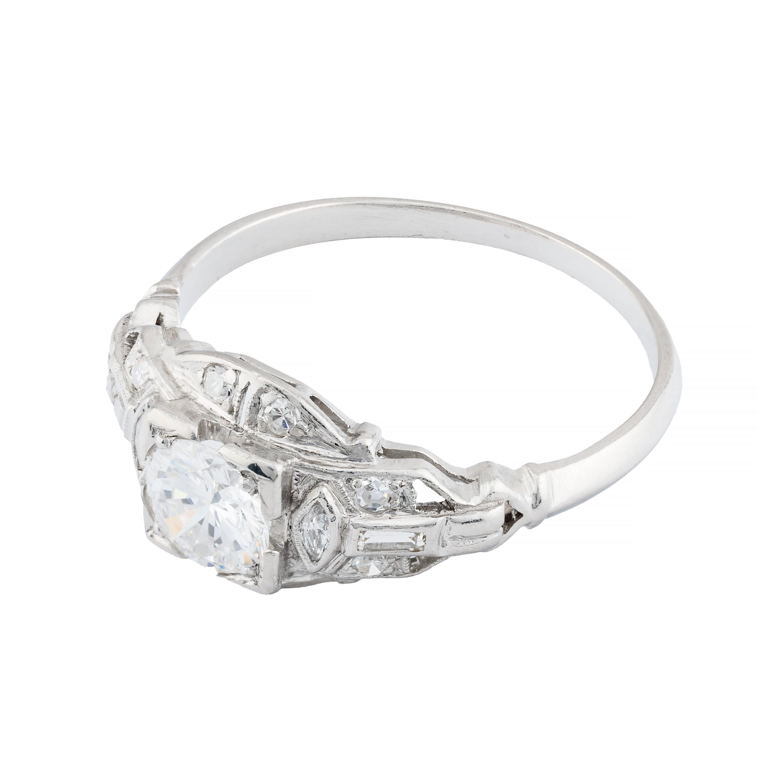 Unique Art Deco 0.97ctw Diamond Engagement Ring in Platinum Circa 1920's In Excellent Condition For Sale In Boston, MA