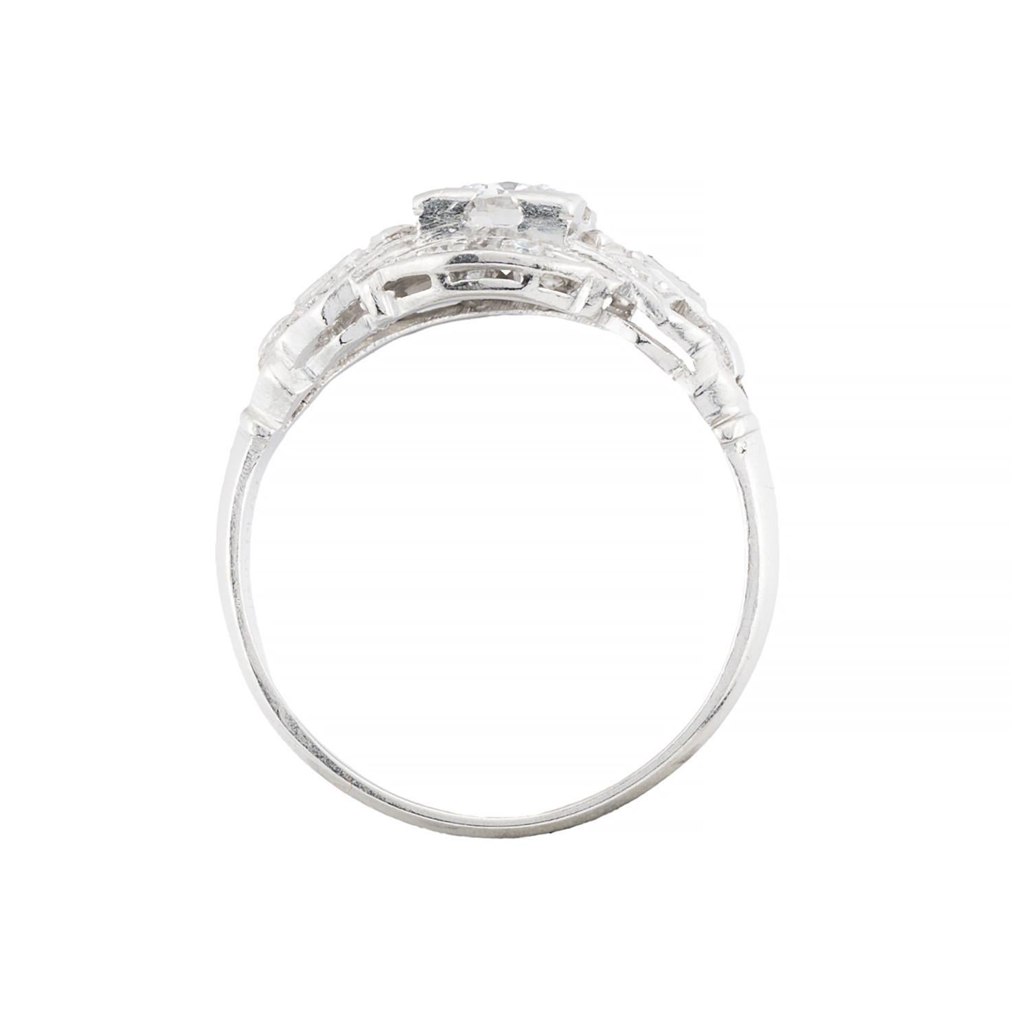 Women's Unique Art Deco 0.97ctw Diamond Engagement Ring in Platinum Circa 1920's For Sale