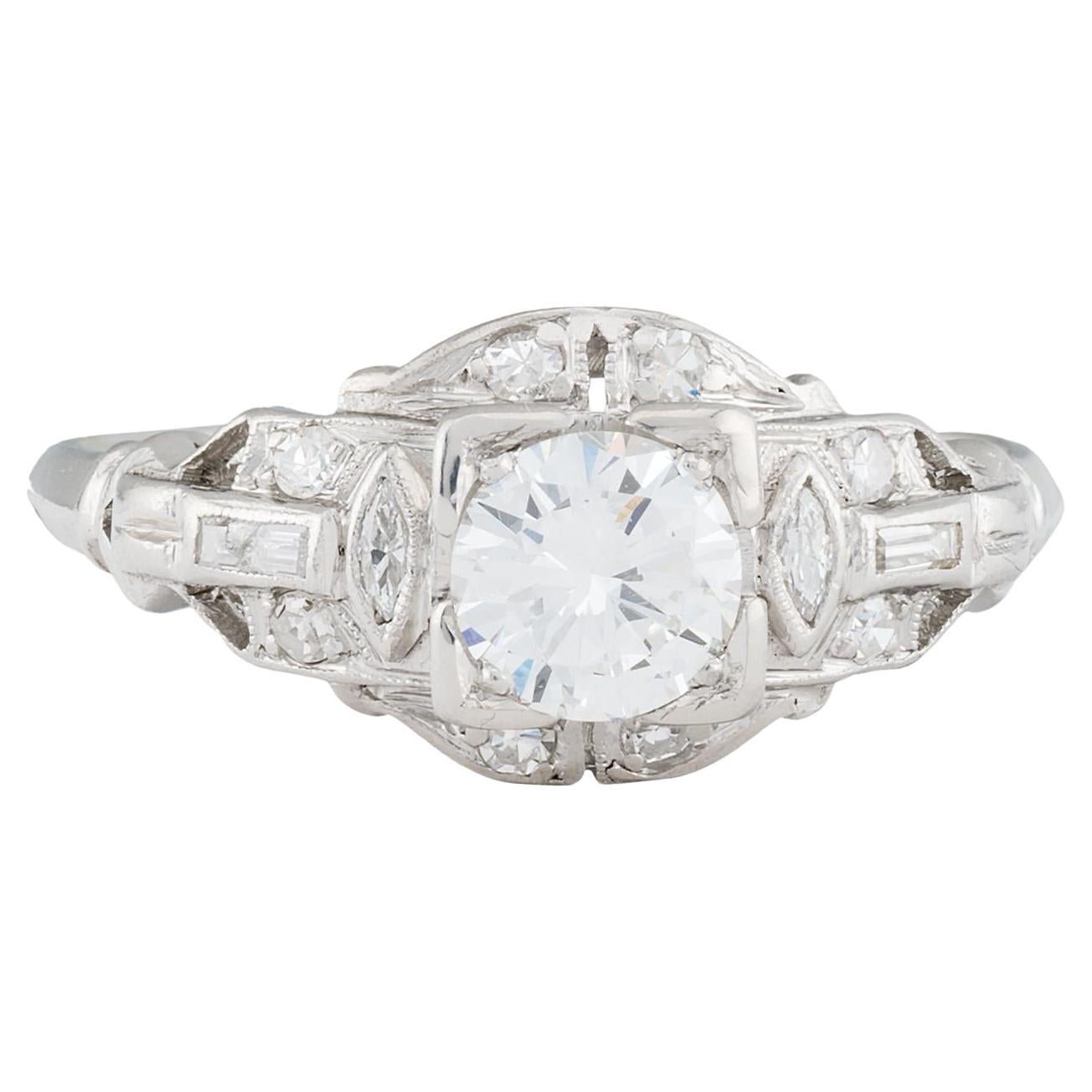 Unique Art Deco 0.97ctw Diamond Engagement Ring in Platinum Circa 1920's