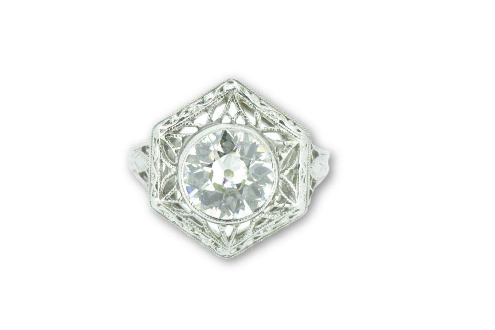 Unique Art Deco 1.19 Carats Old European Diamond Platinum Alternative Ring GIA 1