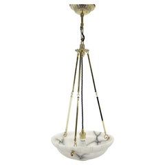 Unique Art Deco Alabaster Pendant on Brass Chains, Czechoslovakia, 1930's