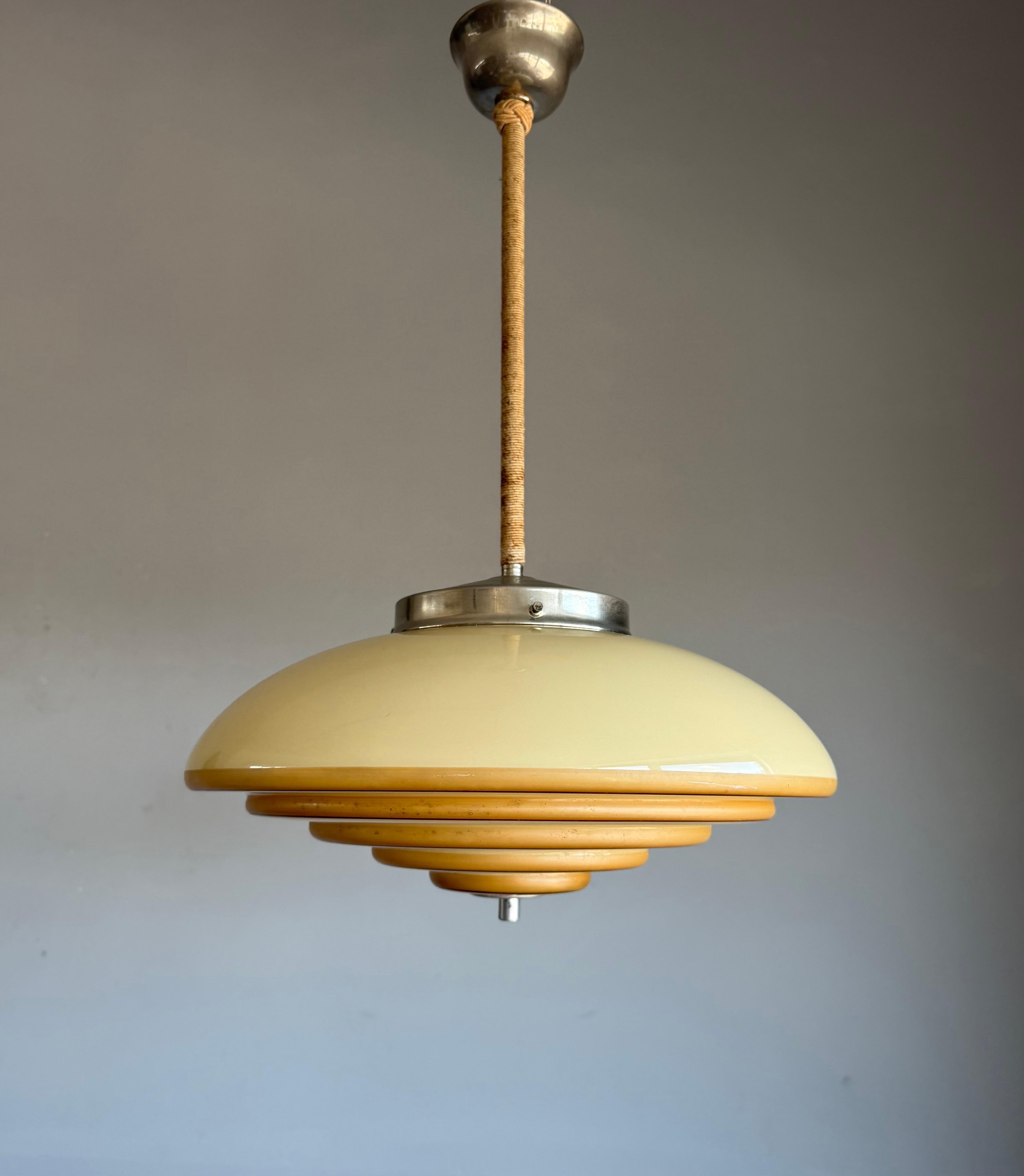 Unique Art Deco and Perfect Size, Multi Layered Glass Shade Pendant Light For Sale 3