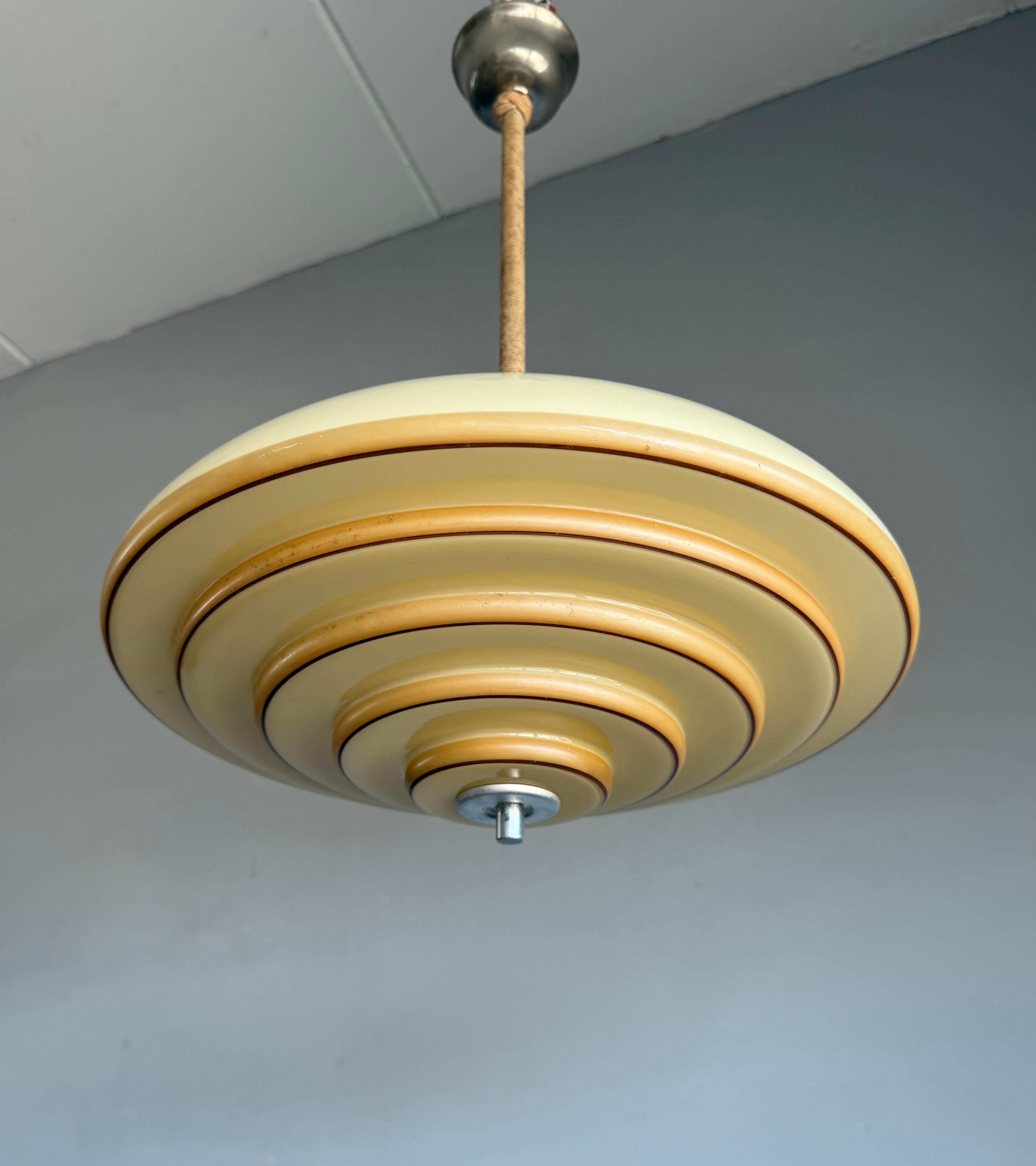 Unique Art Deco and Perfect Size, Multi Layered Glass Shade Pendant Light For Sale 4