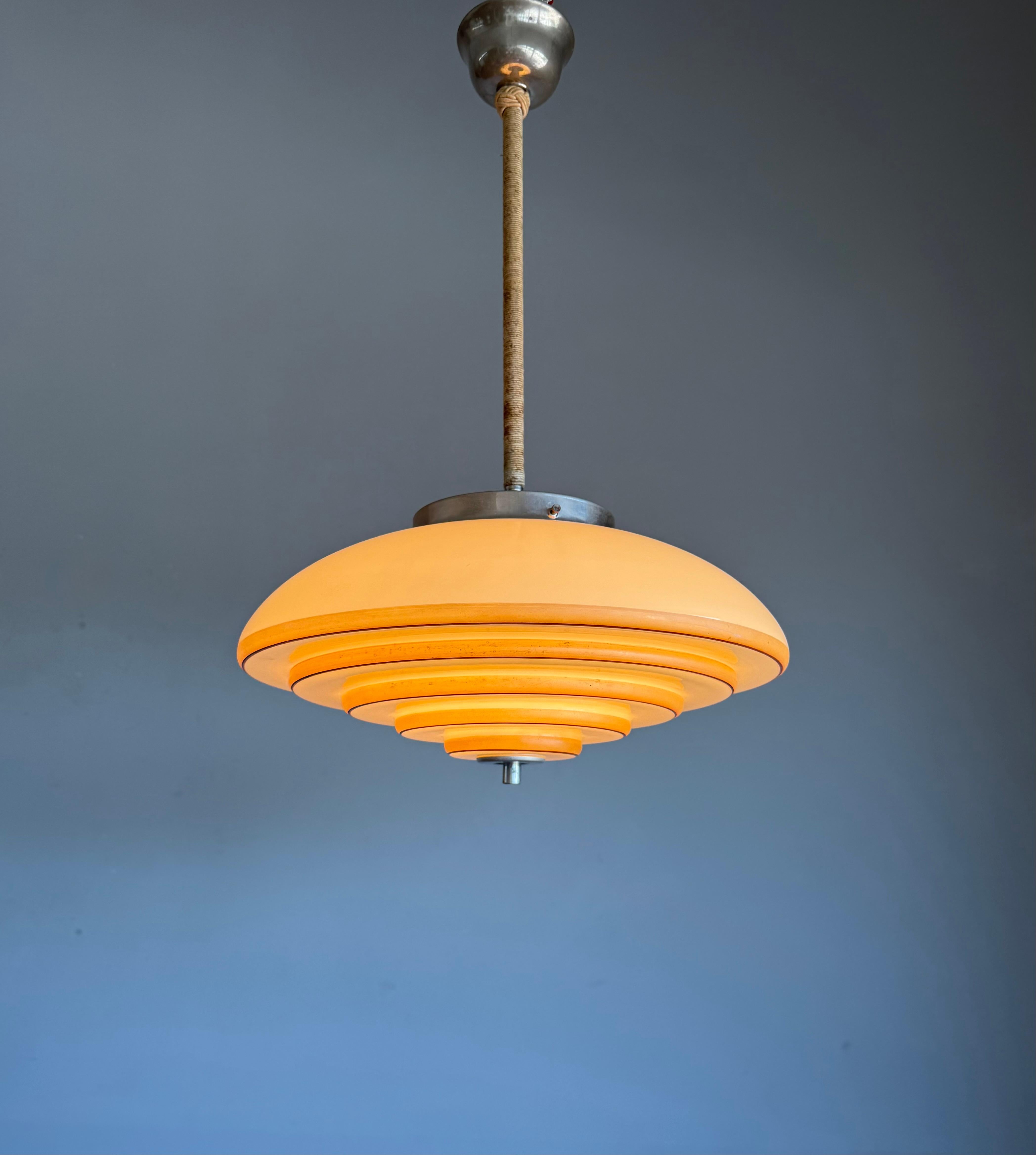 Unique Art Deco and Perfect Size, Multi Layered Glass Shade Pendant Light For Sale 5