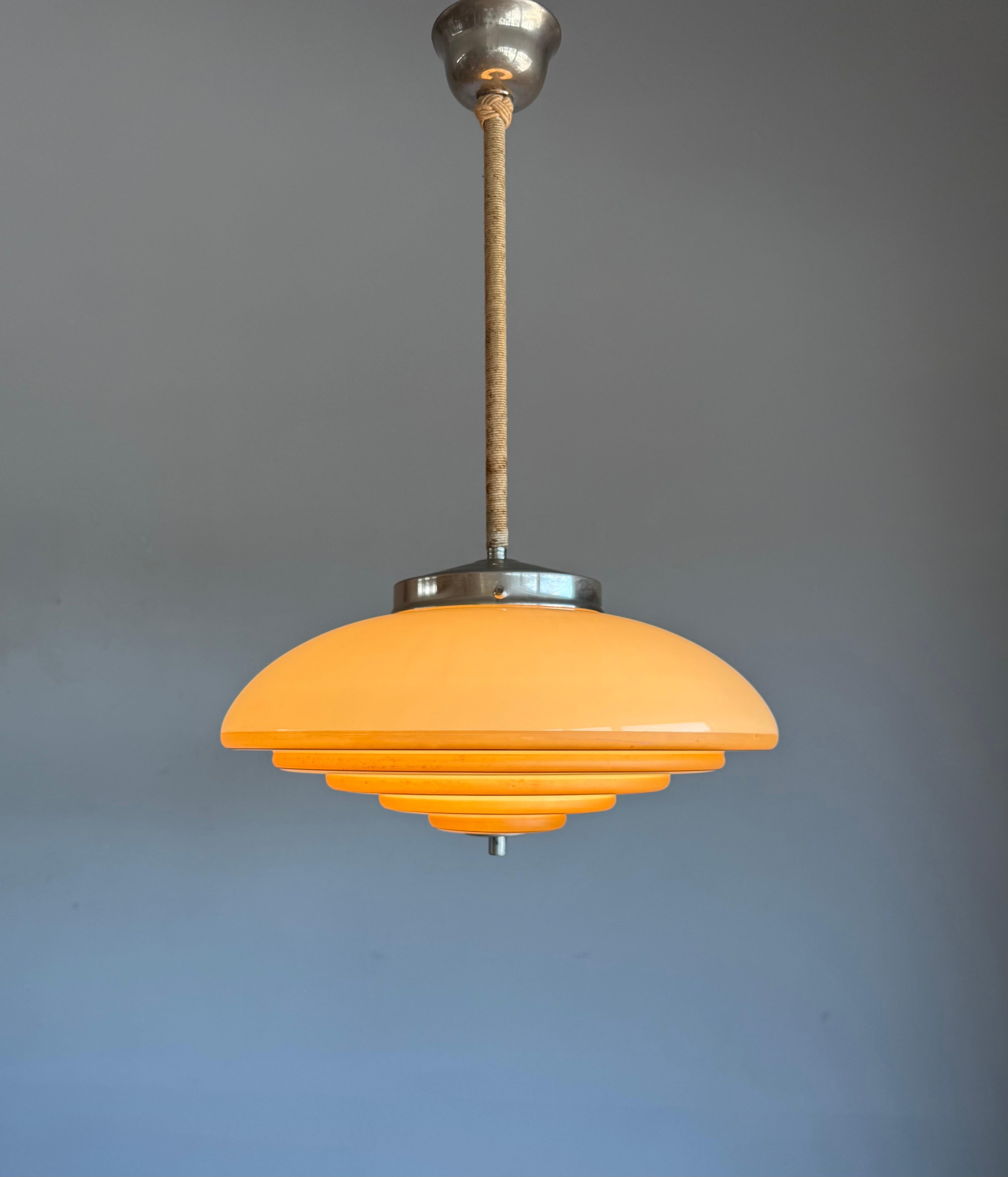 Unique Art Deco and Perfect Size, Multi Layered Glass Shade Pendant Light For Sale 6