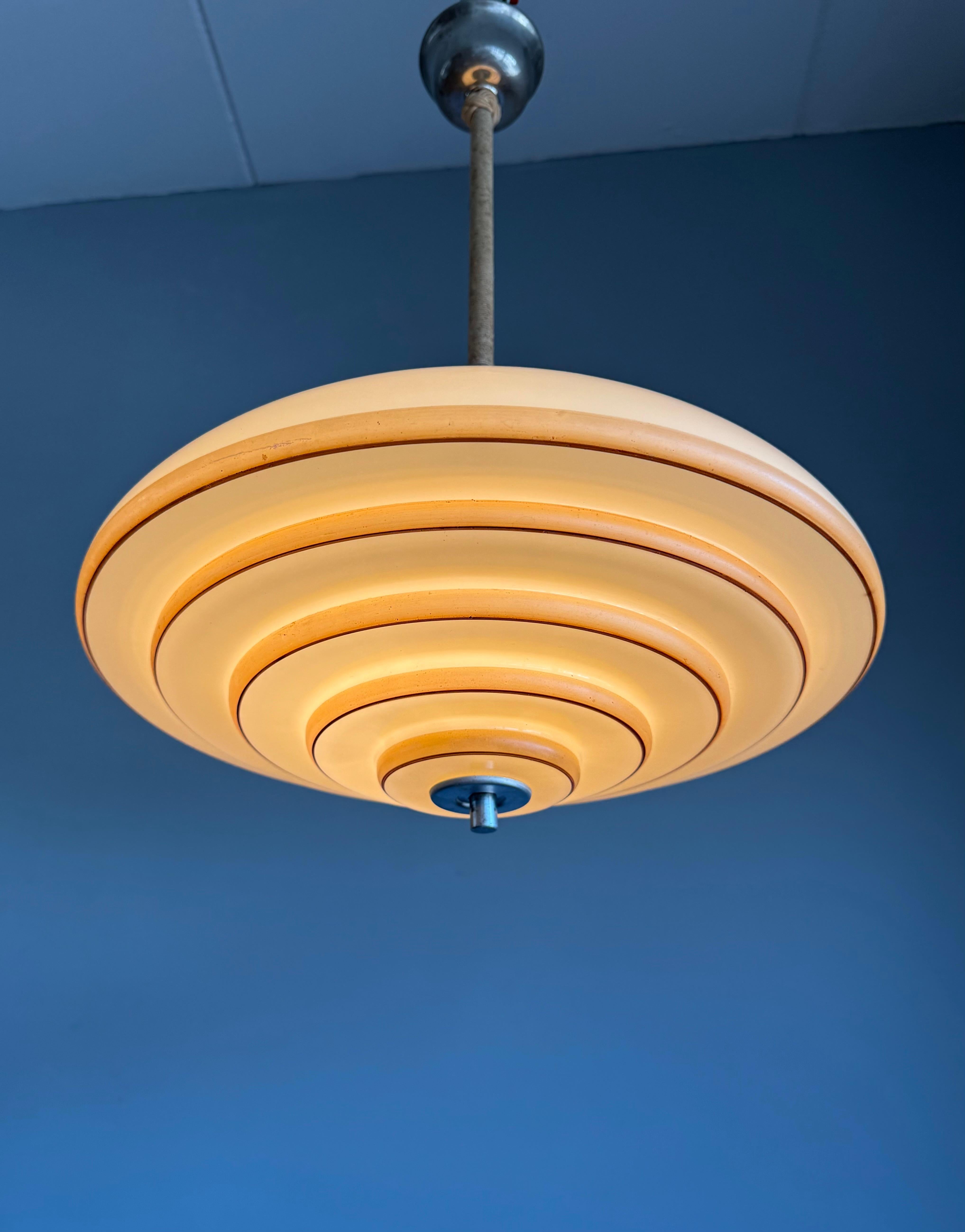 Unique Art Deco and Perfect Size, Multi Layered Glass Shade Pendant Light For Sale 7