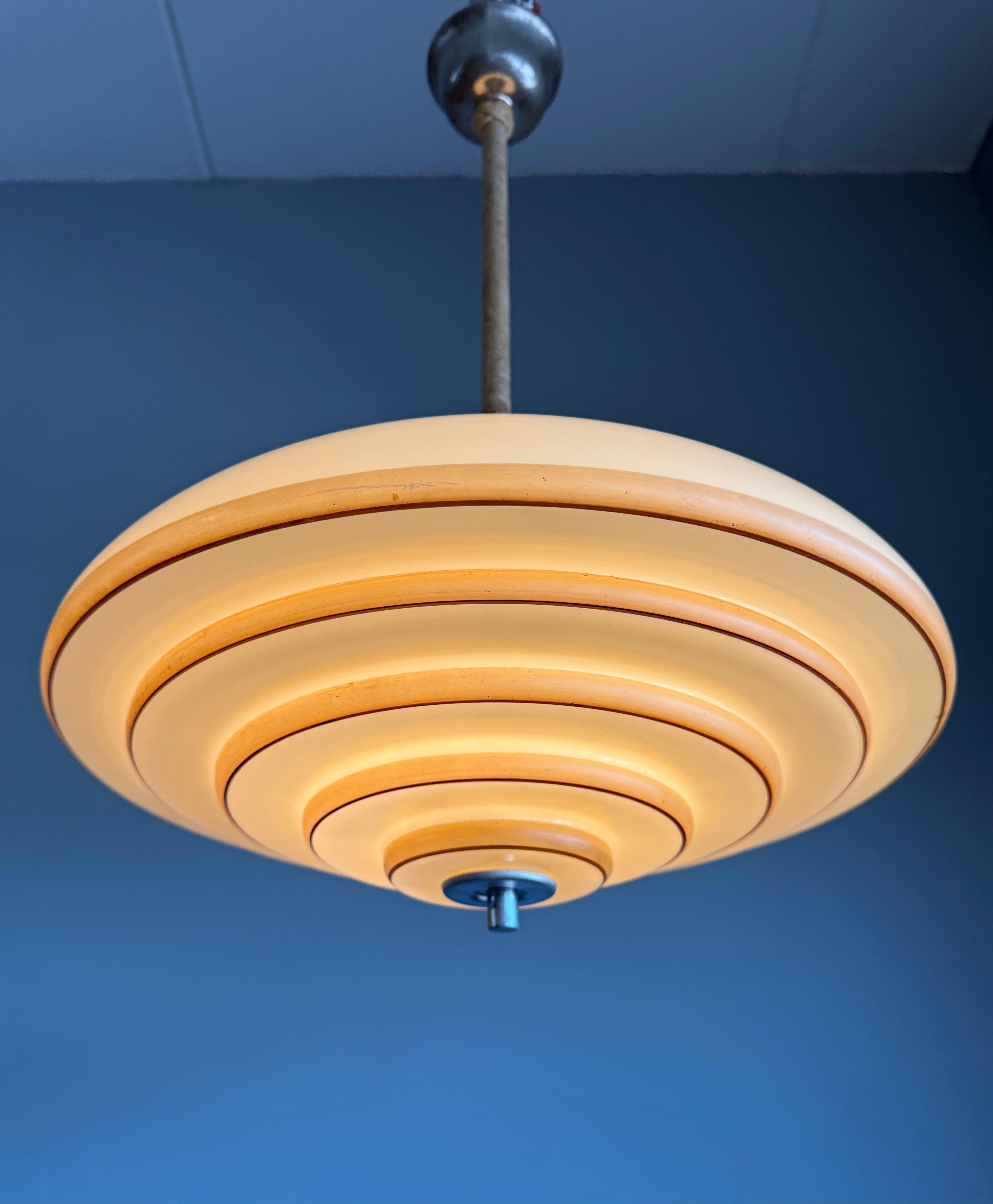 Unique Art Deco and Perfect Size, Multi Layered Glass Shade Pendant Light For Sale 8