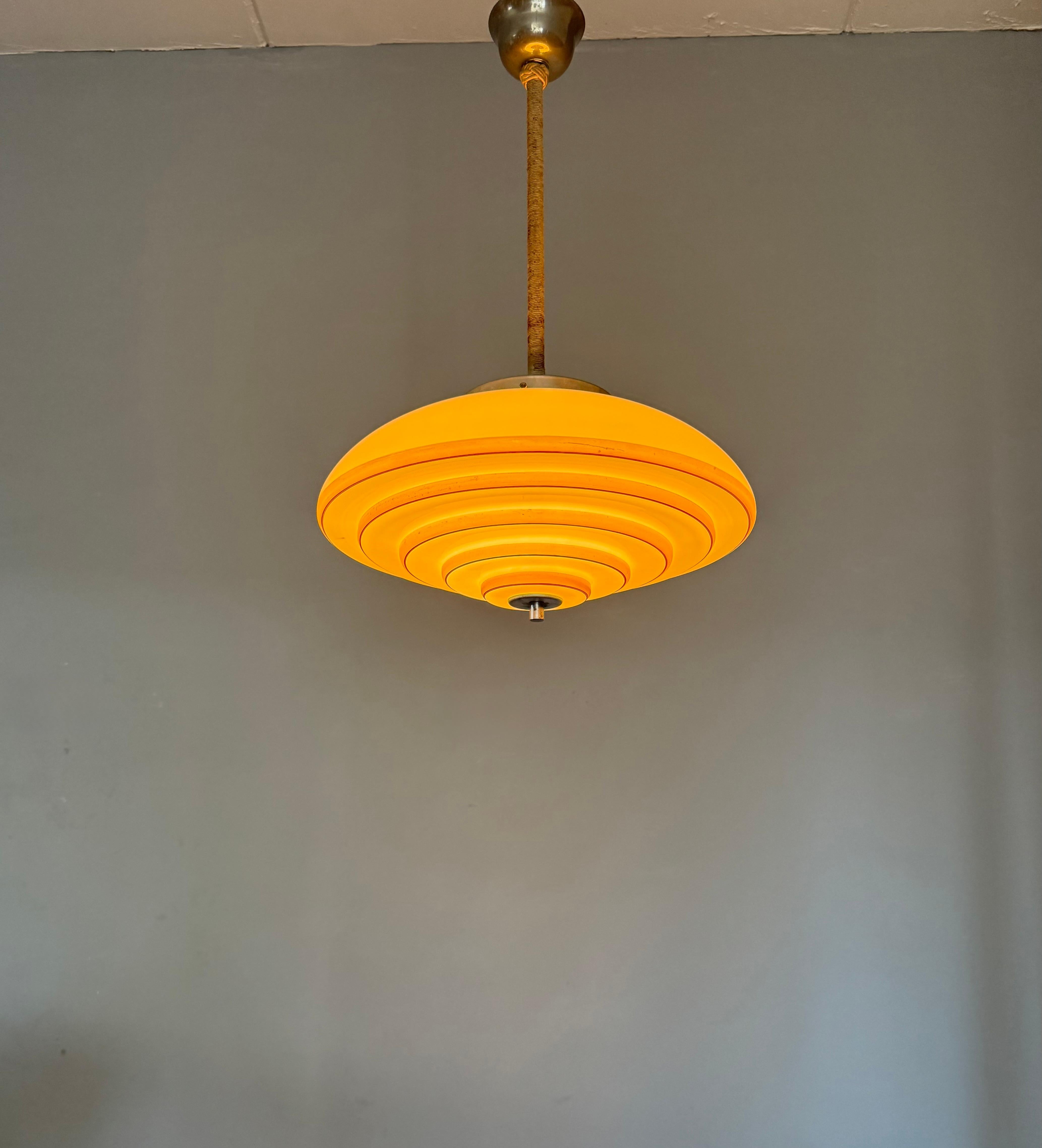 Unique Art Deco and Perfect Size, Multi Layered Glass Shade Pendant Light For Sale 9