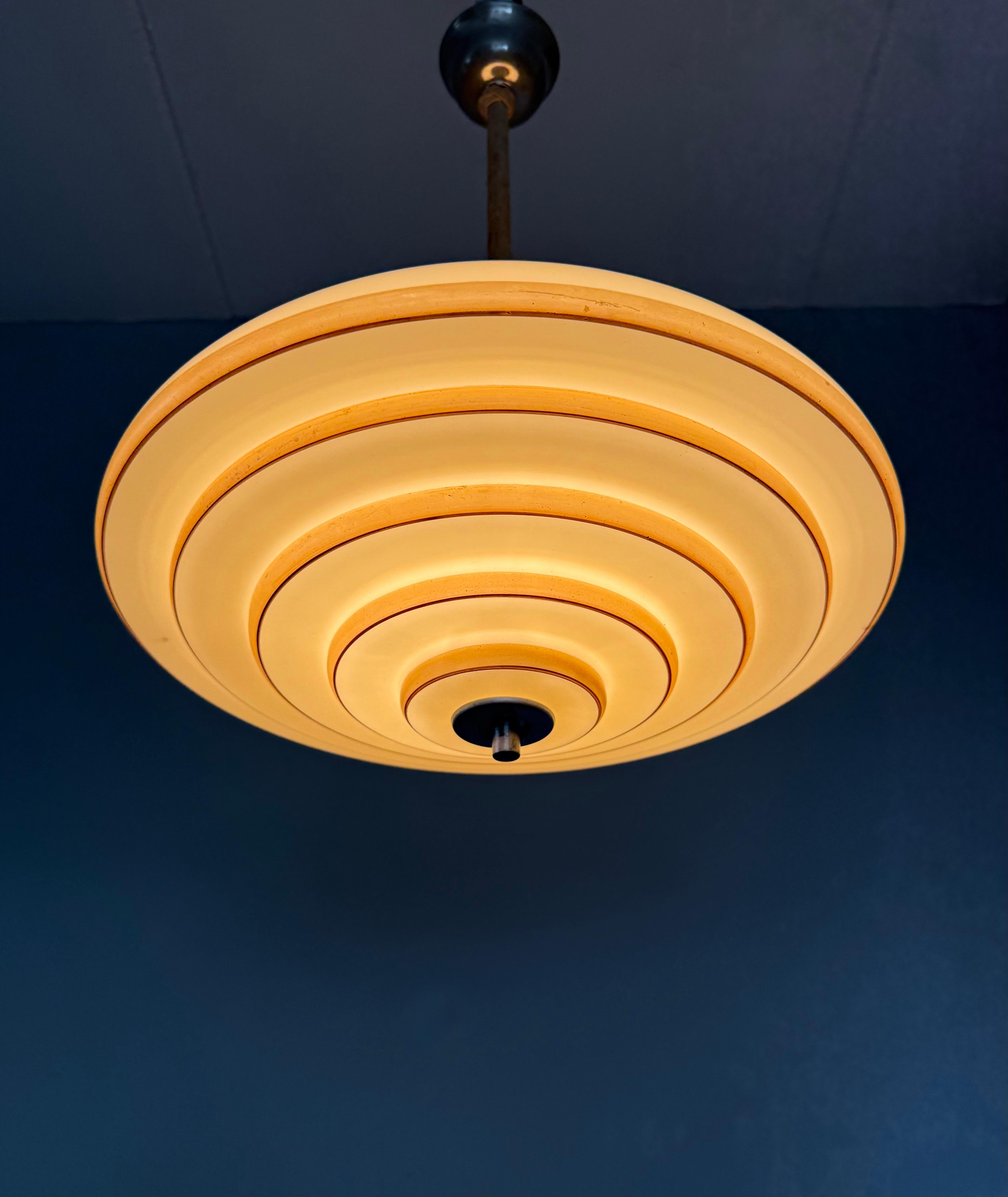Unique Art Deco and Perfect Size, Multi Layered Glass Shade Pendant Light For Sale 11