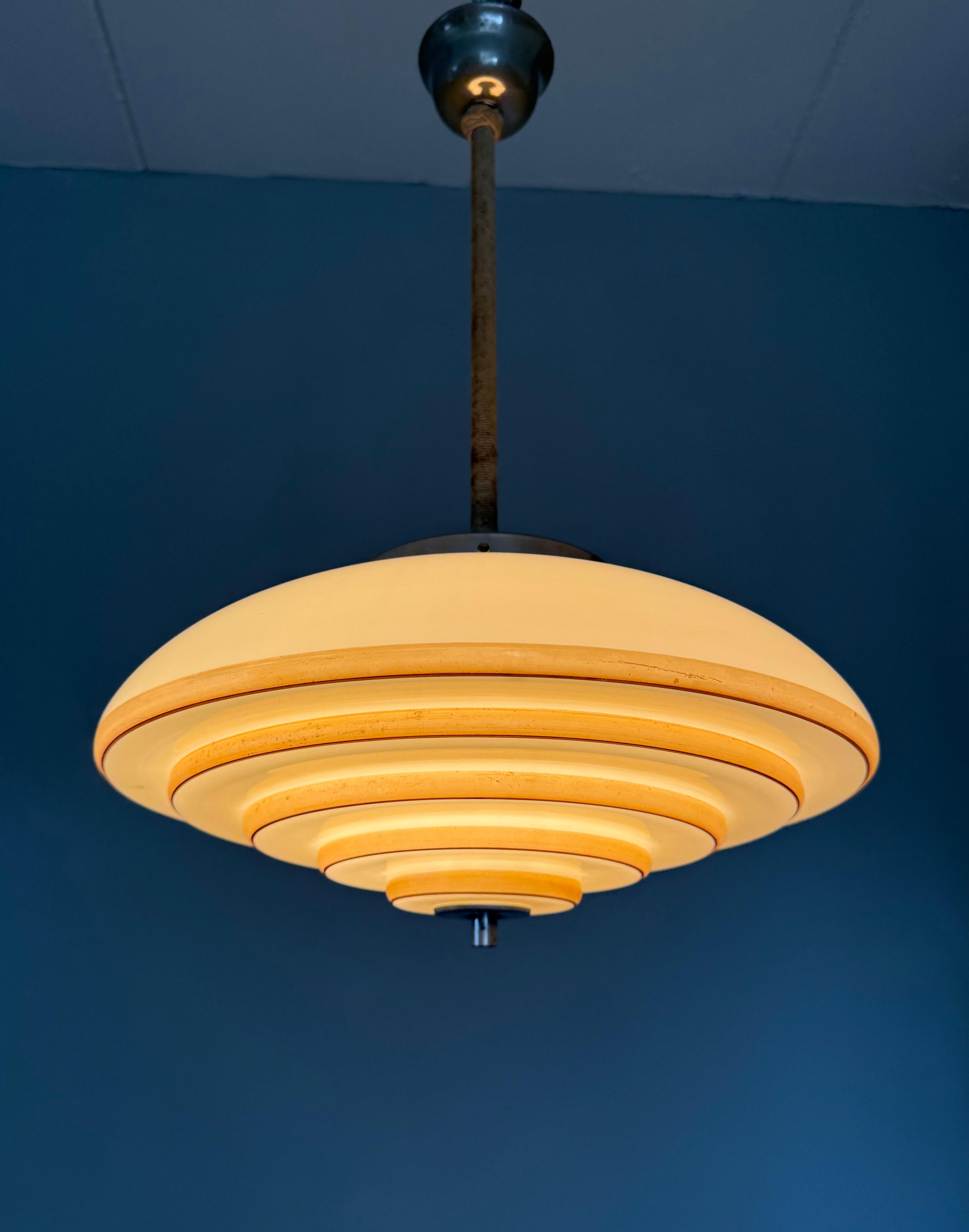 Unique Art Deco and Perfect Size, Multi Layered Glass Shade Pendant Light For Sale 12