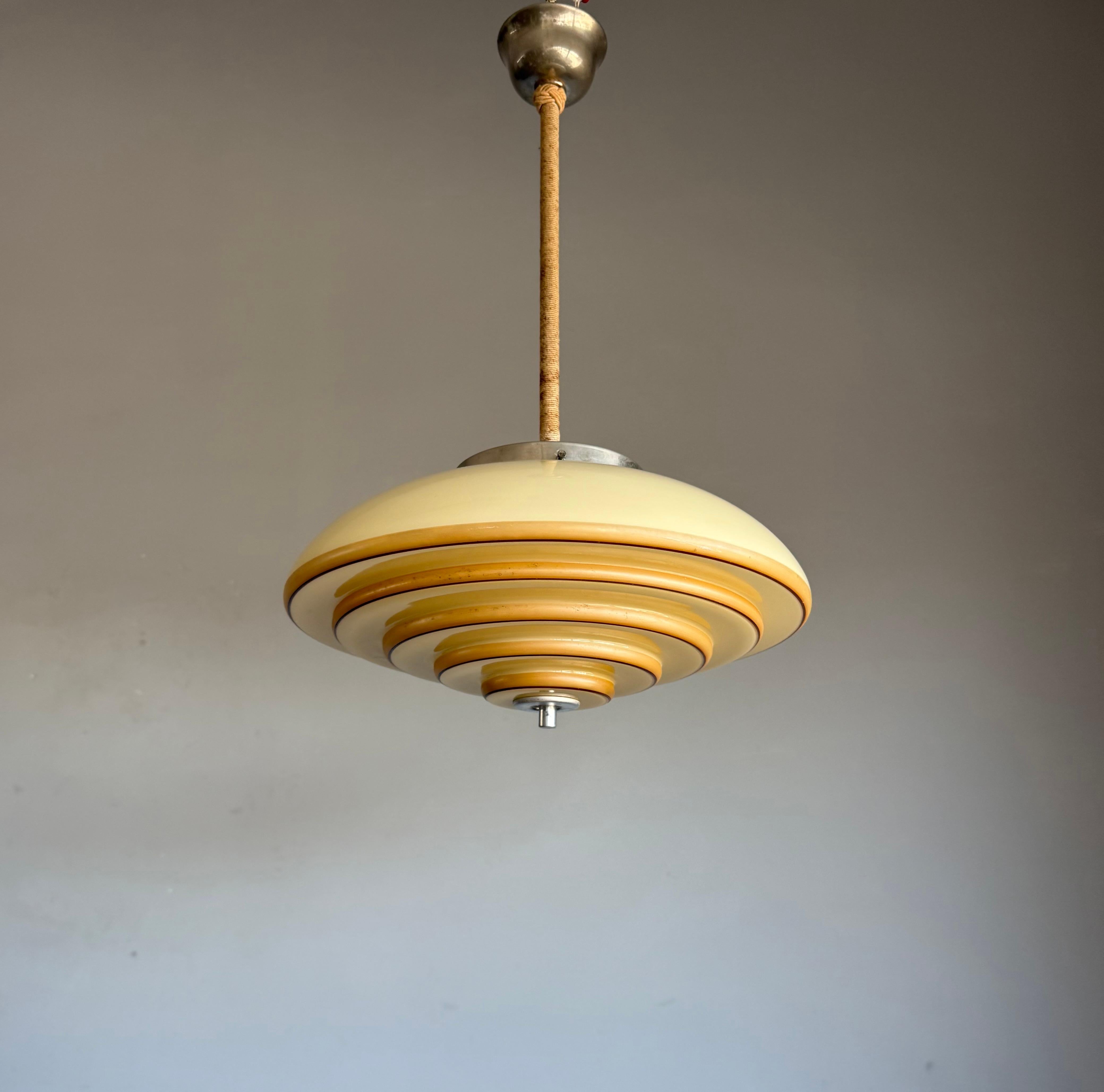 European Unique Art Deco and Perfect Size, Multi Layered Glass Shade Pendant Light For Sale