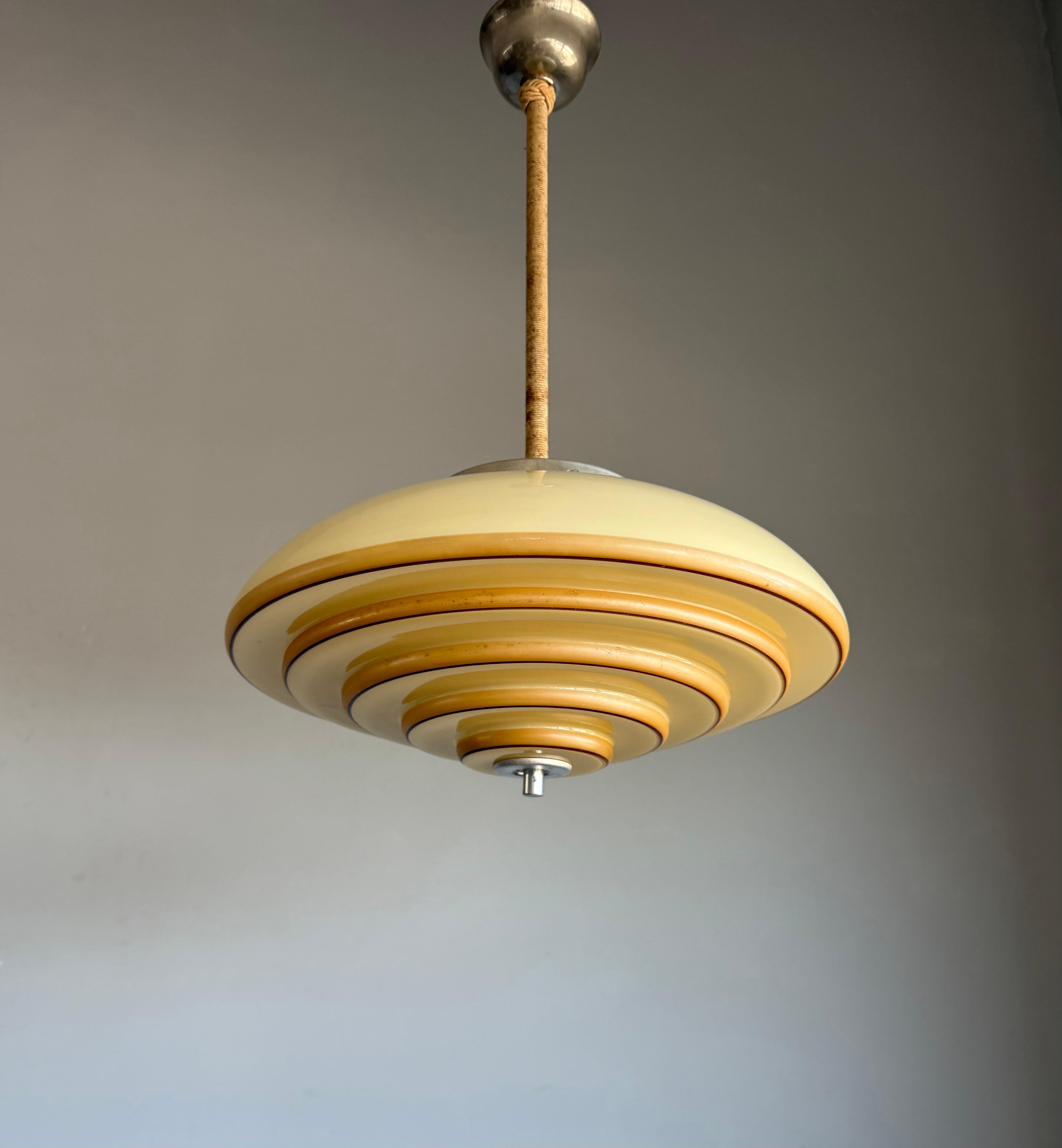 Cast Unique Art Deco and Perfect Size, Multi Layered Glass Shade Pendant Light For Sale