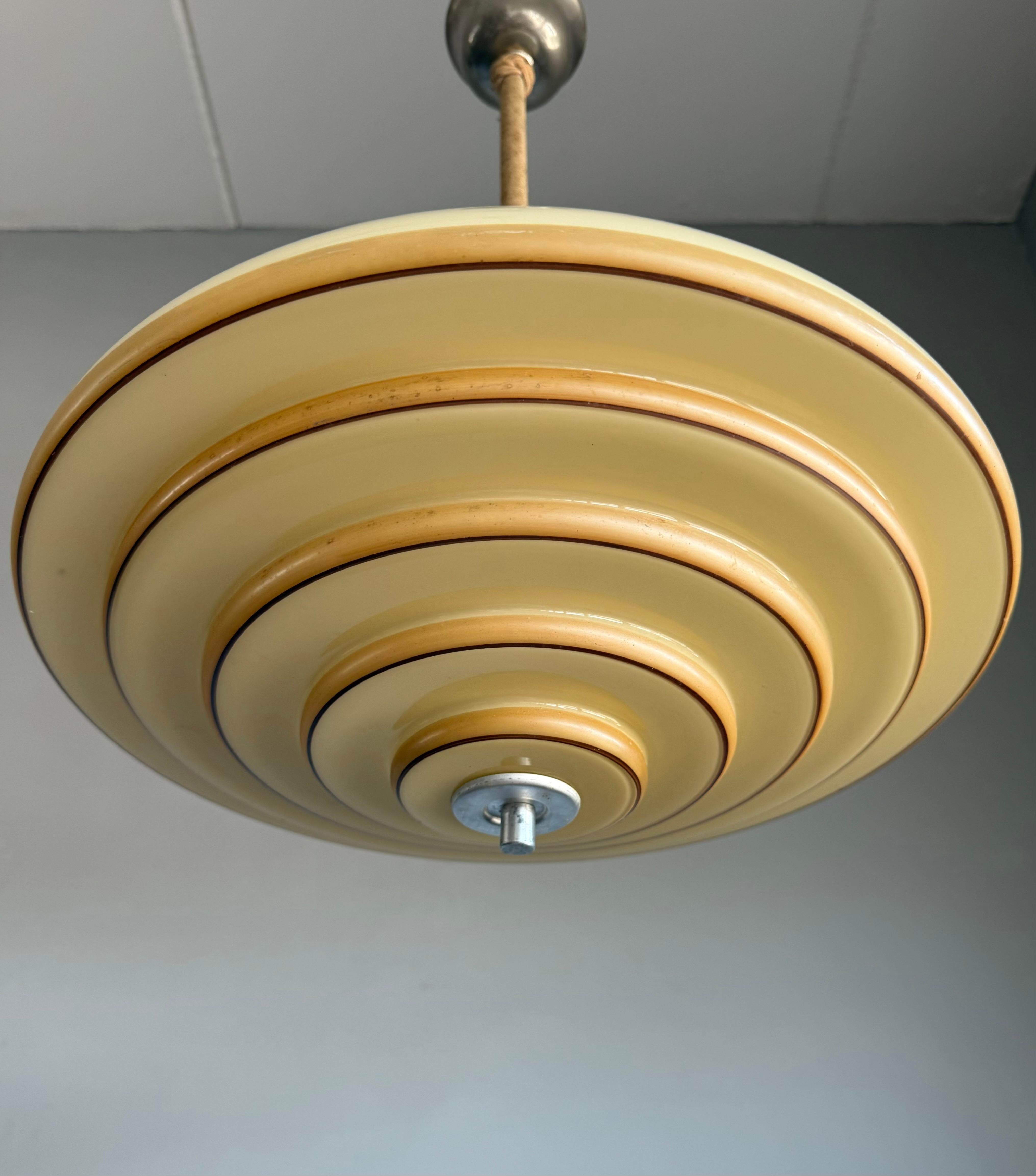 20th Century Unique Art Deco and Perfect Size, Multi Layered Glass Shade Pendant Light For Sale