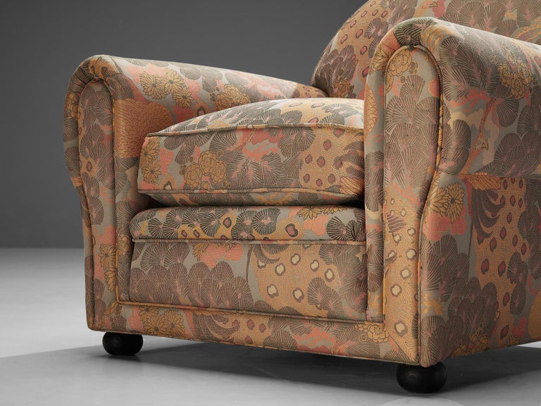 Italian Unique Art Deco Armchair in Botanical Upholstery  For Sale
