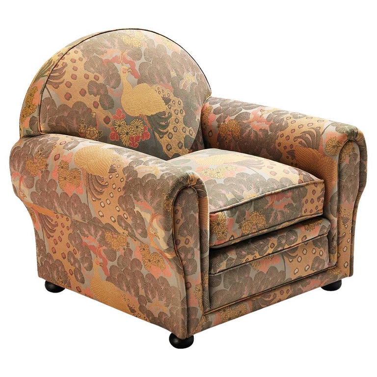 Unique Art Deco Armchair in Botanical Upholstery  For Sale