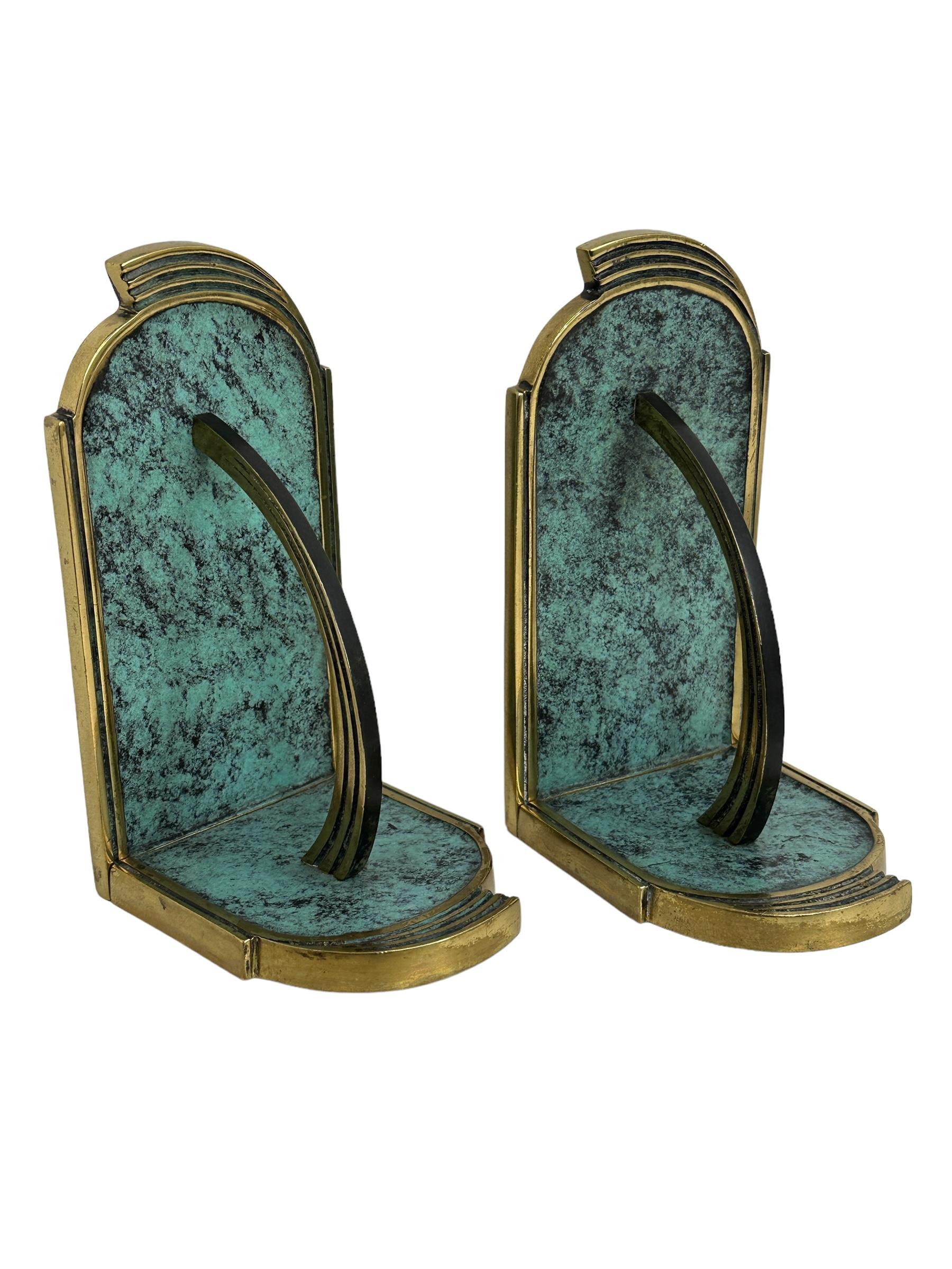 Mid-20th Century Unique Art Deco Bronze Brass Pair of Bookends, Mid Century Modern Austria 1950s For Sale