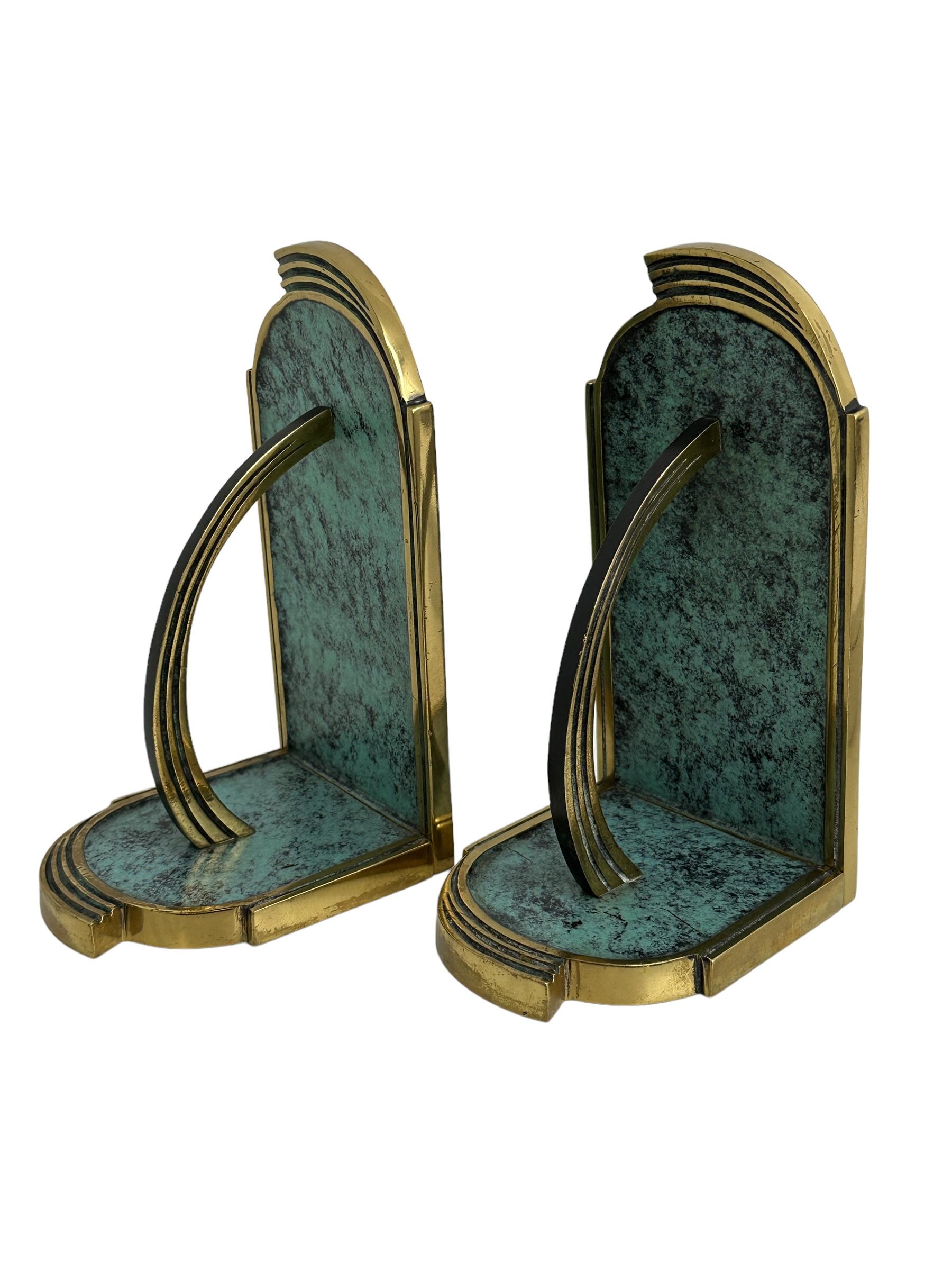 Metal Unique Art Deco Bronze Brass Pair of Bookends, Mid Century Modern Austria 1950s For Sale