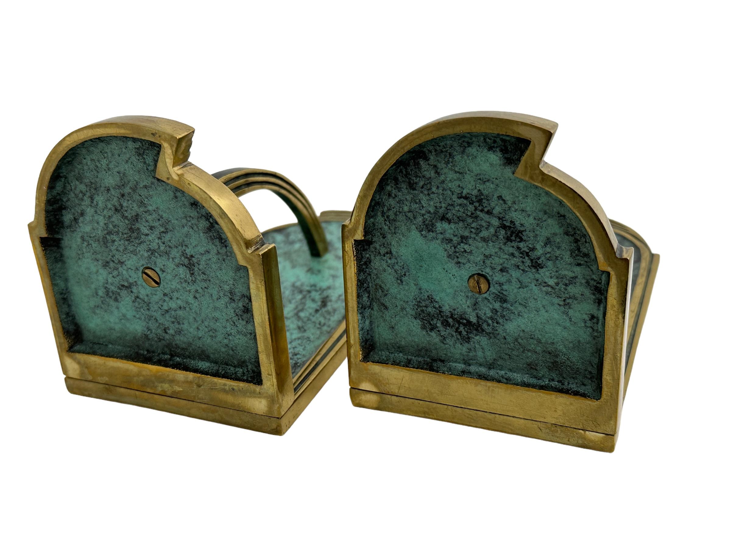 Unique Art Deco Bronze Brass Pair of Bookends, Mid Century Modern Austria 1950s For Sale 1