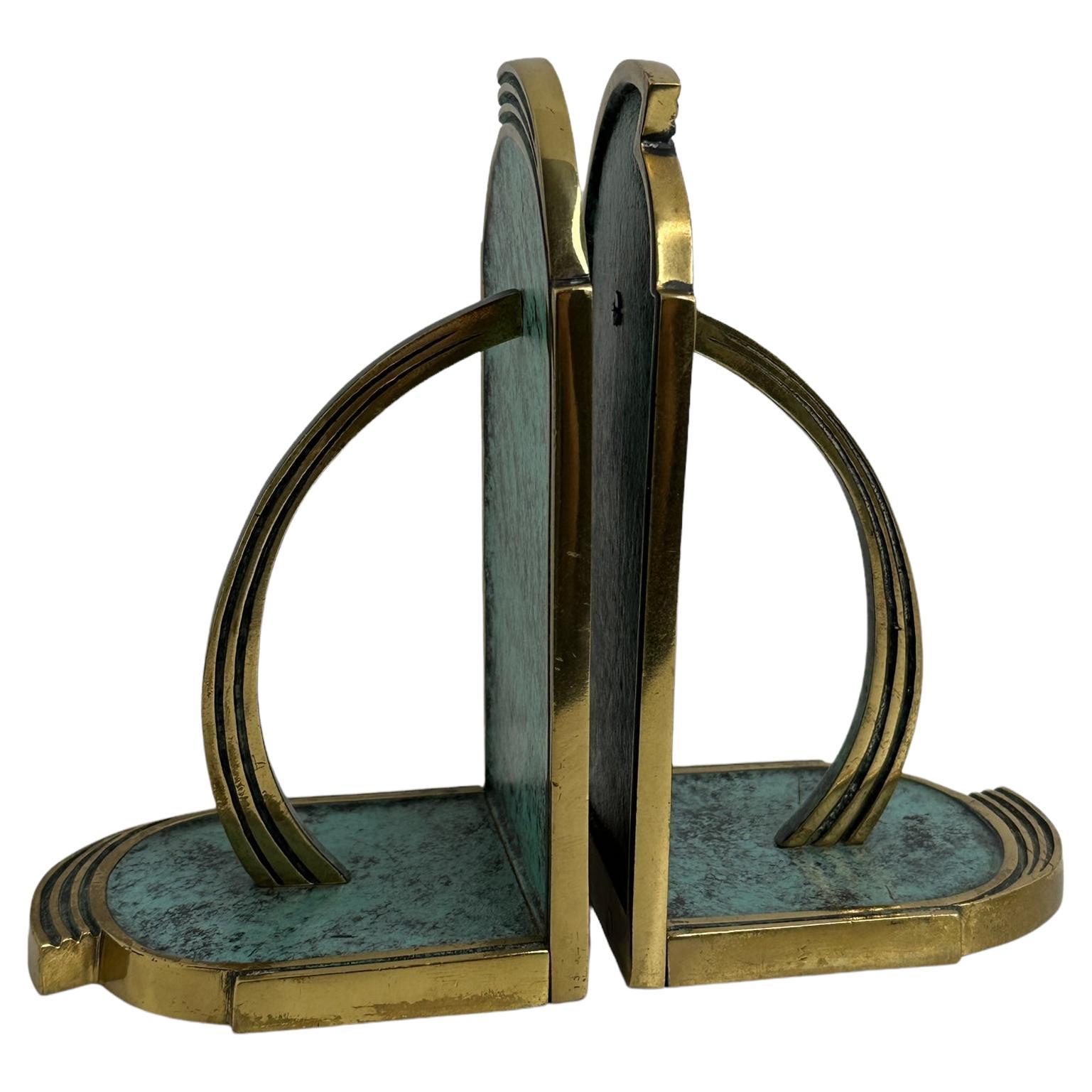 Unique Art Deco Bronze Brass Pair of Bookends, Mid Century Modern Austria 1950s For Sale