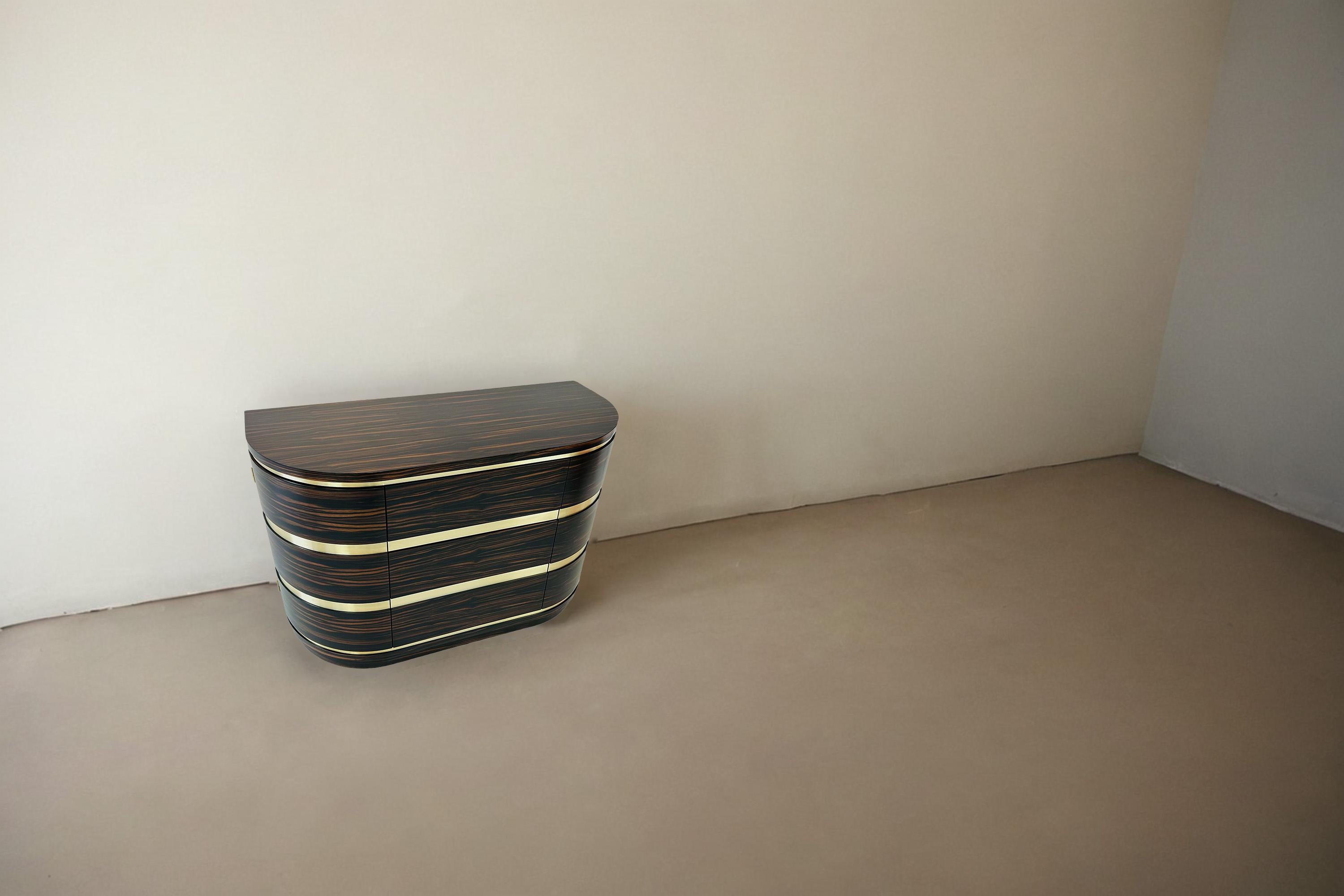 Contemporary Unique Art Deco chest of drawers with brass fittings For Sale