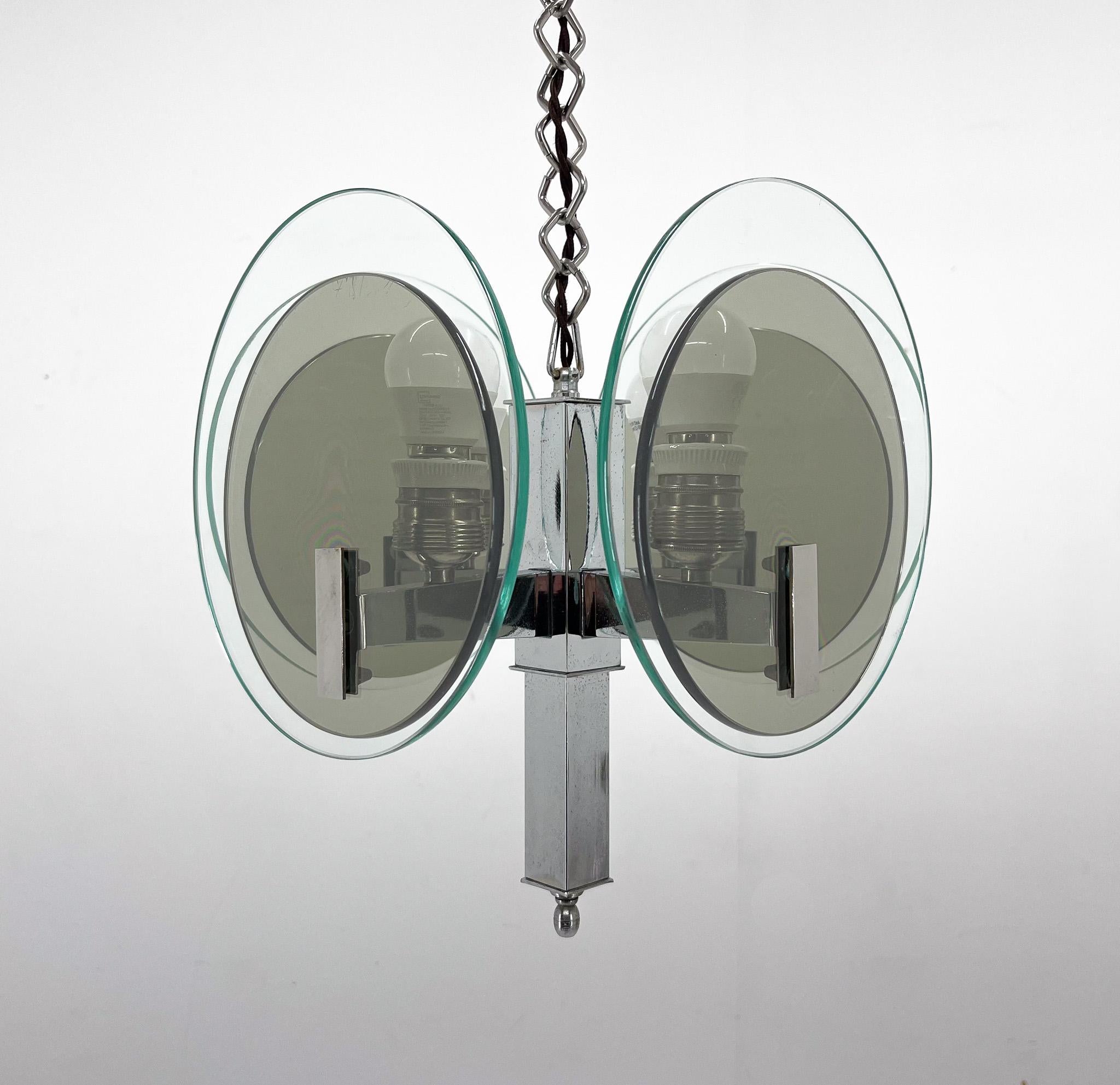 Einzigartiger Art-Déco-Kronleuchter aus Chrom und Glas, 1920er Jahre im Angebot 6
