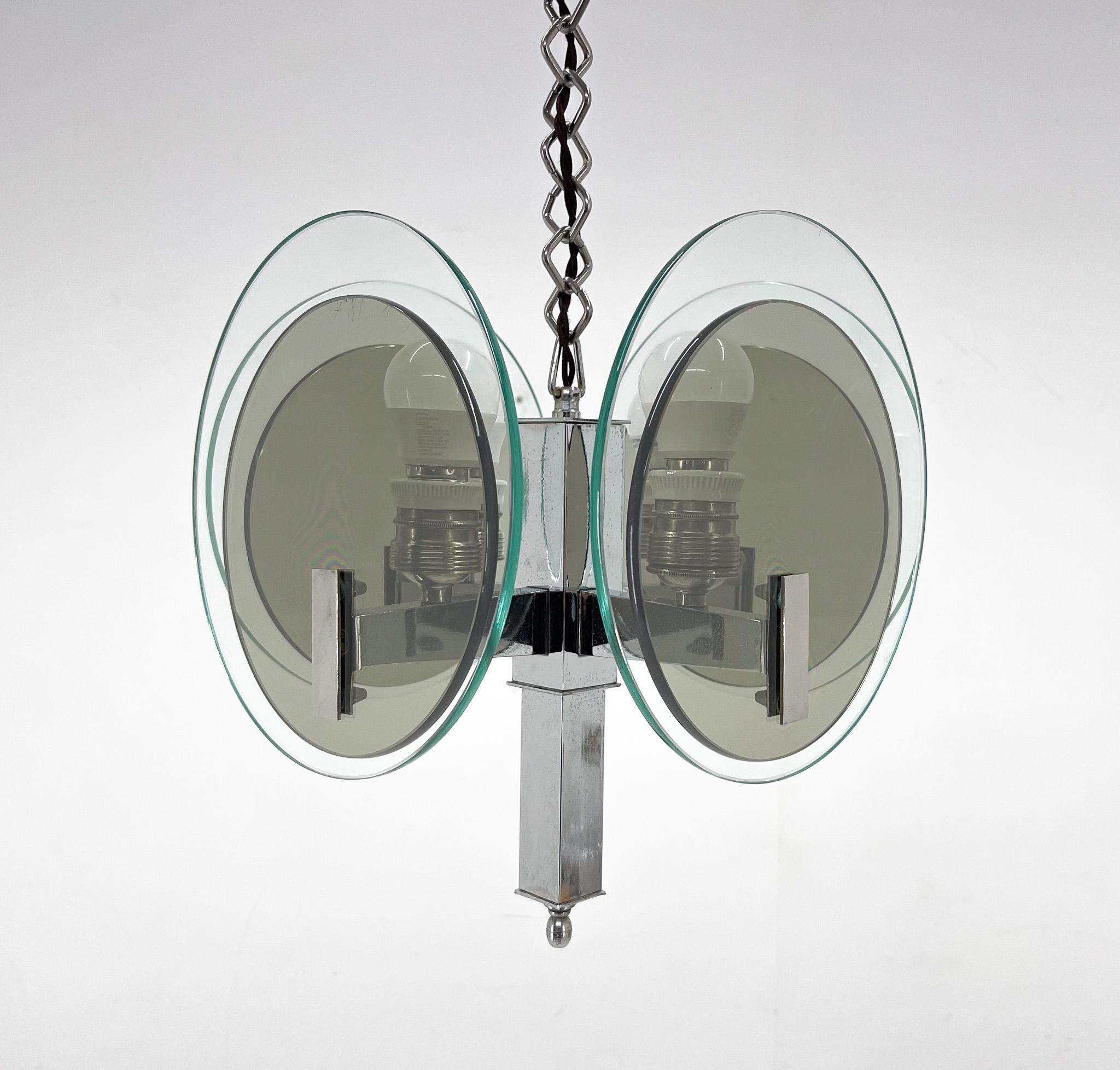 Einzigartiger Art-Déco-Kronleuchter aus Chrom und Glas, 1920er Jahre (Art déco) im Angebot