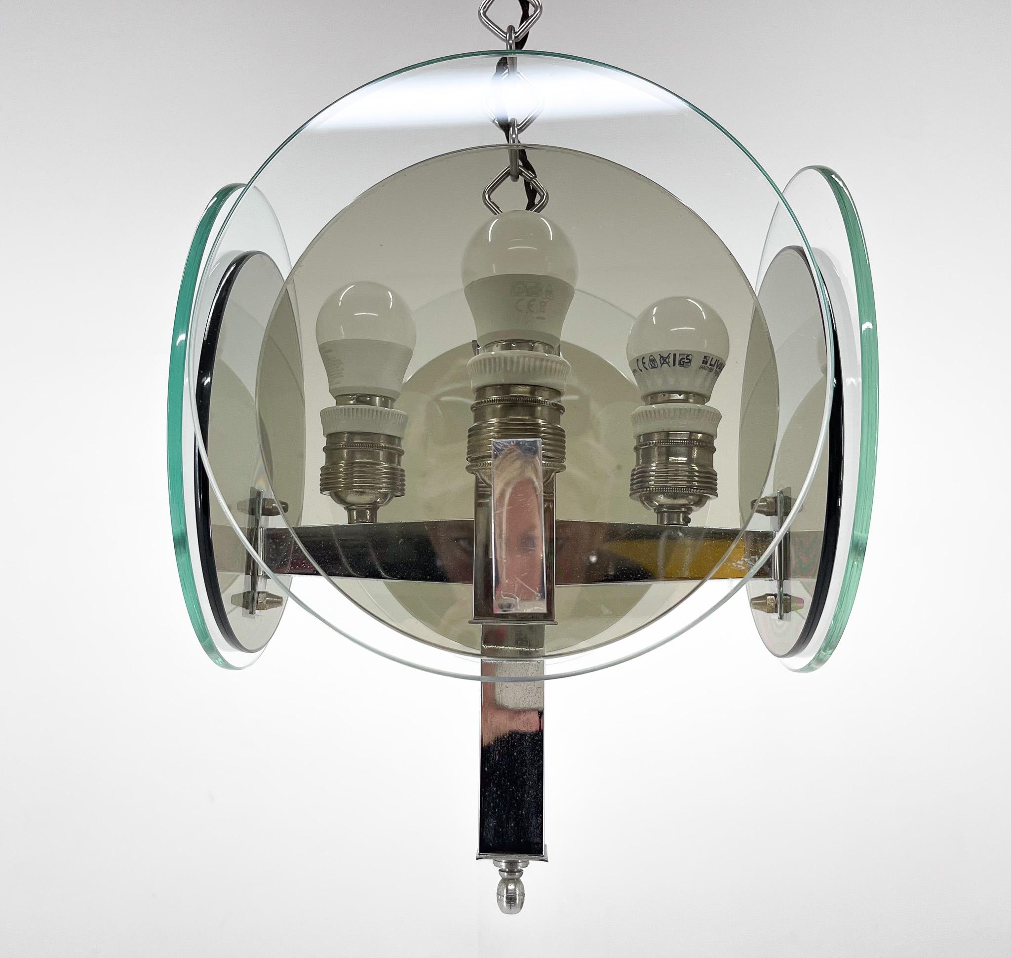 Einzigartiger Art-Déco-Kronleuchter aus Chrom und Glas, 1920er Jahre (Tschechisch) im Angebot