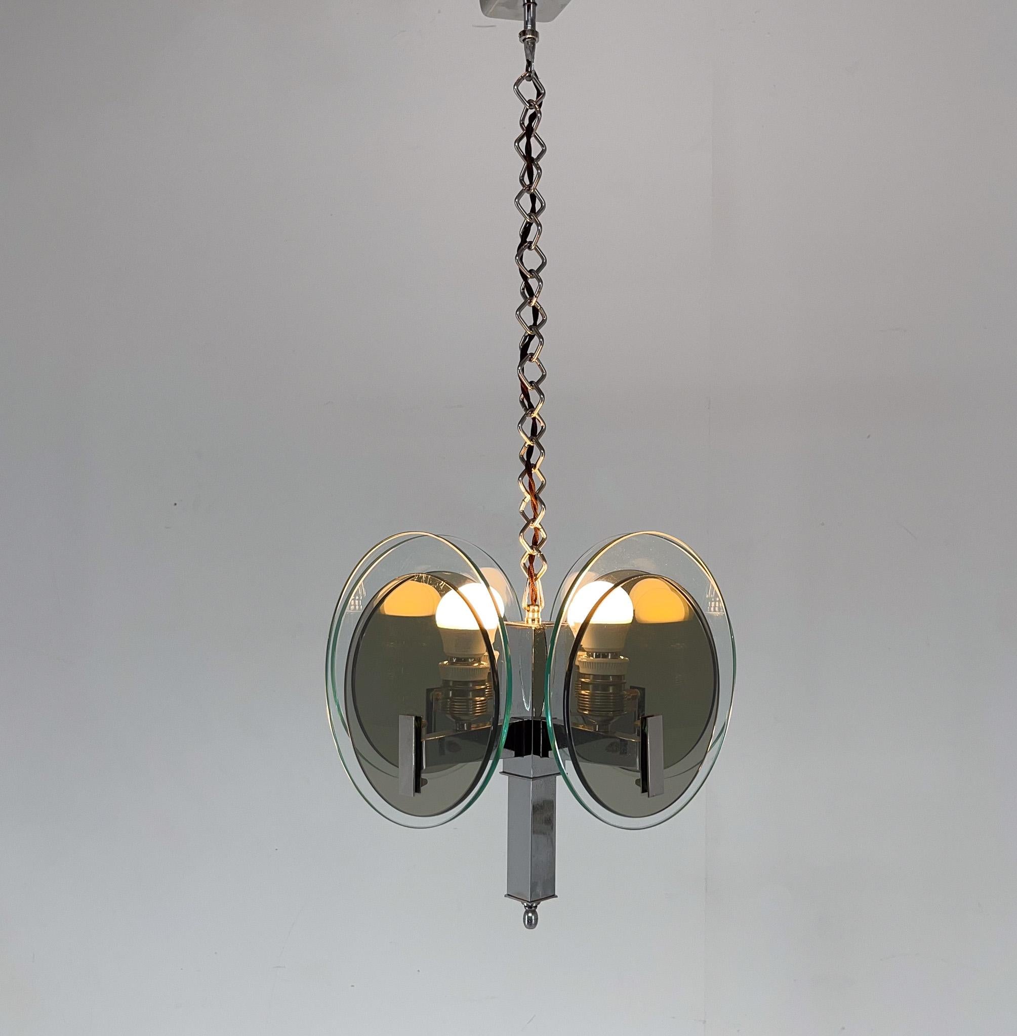 Einzigartiger Art-Déco-Kronleuchter aus Chrom und Glas, 1920er Jahre im Angebot 3
