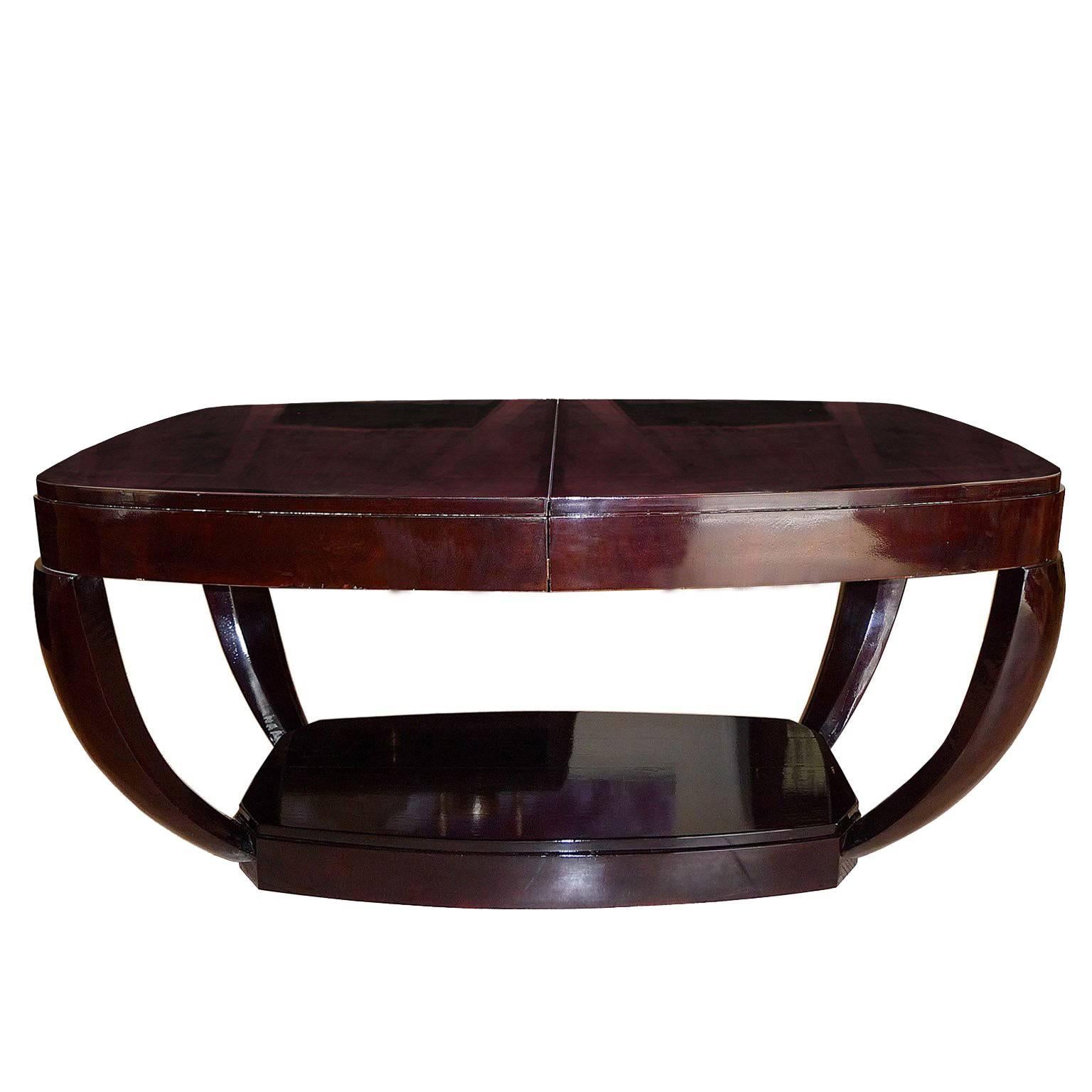 Lacquered Unique Art Deco Extendable Table by Hubert Martin and Ploquin and Six Chairs For Sale