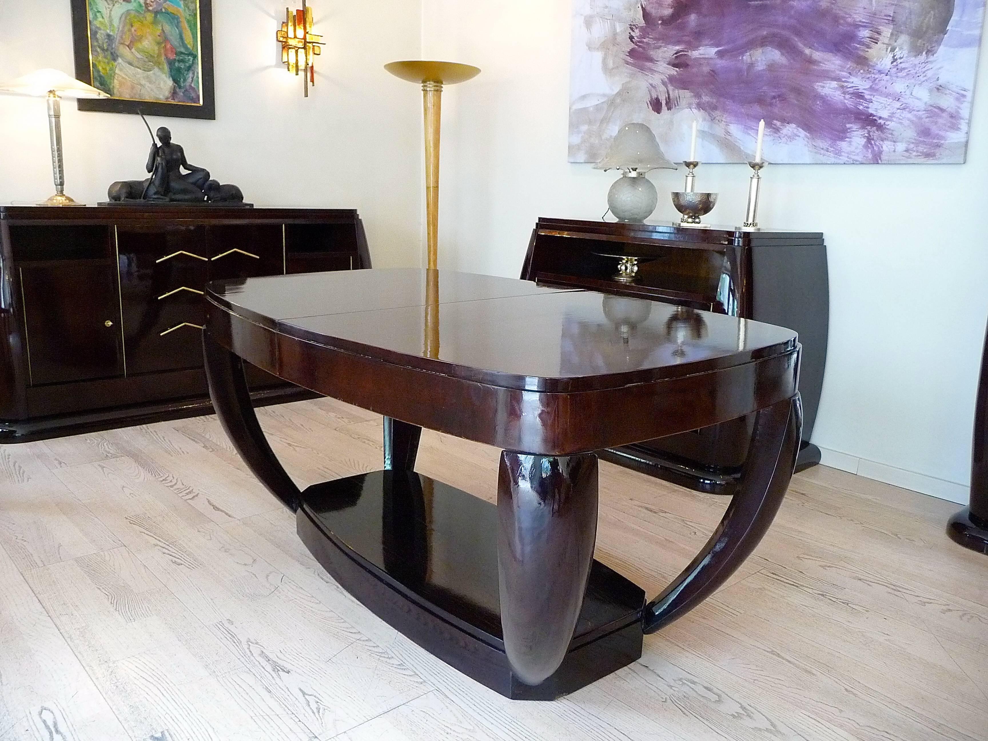 Table à rallonge unique Art Déco par Hubert Martin et Ploquin et six chaises Bon état - En vente à Bochum, NRW