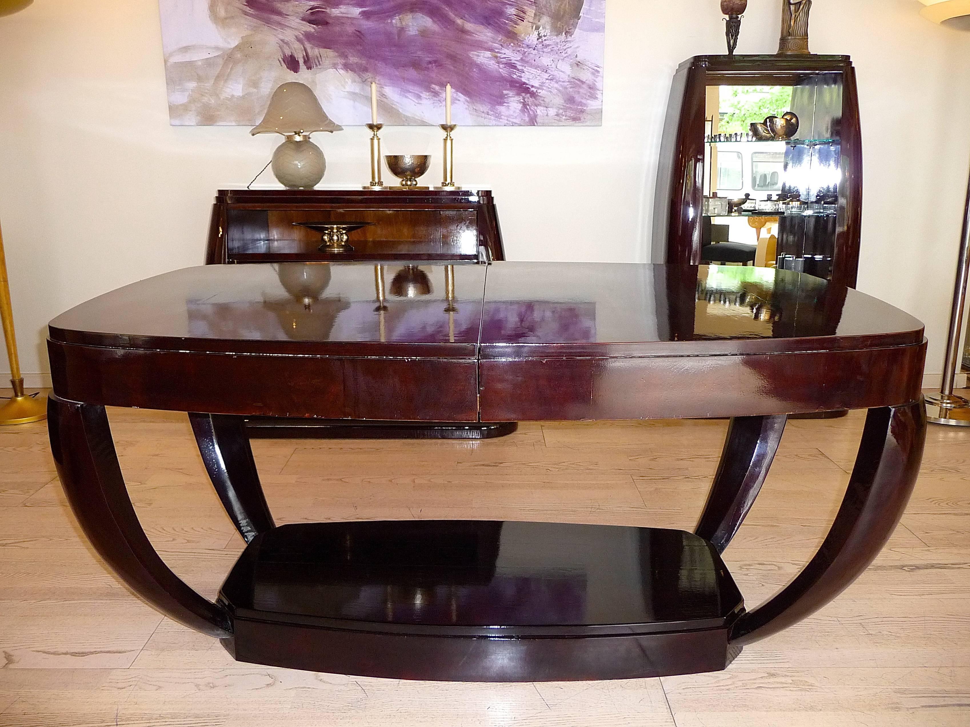 Wood Unique Art Deco Extendable Table by Hubert Martin and Ploquin and Six Chairs For Sale