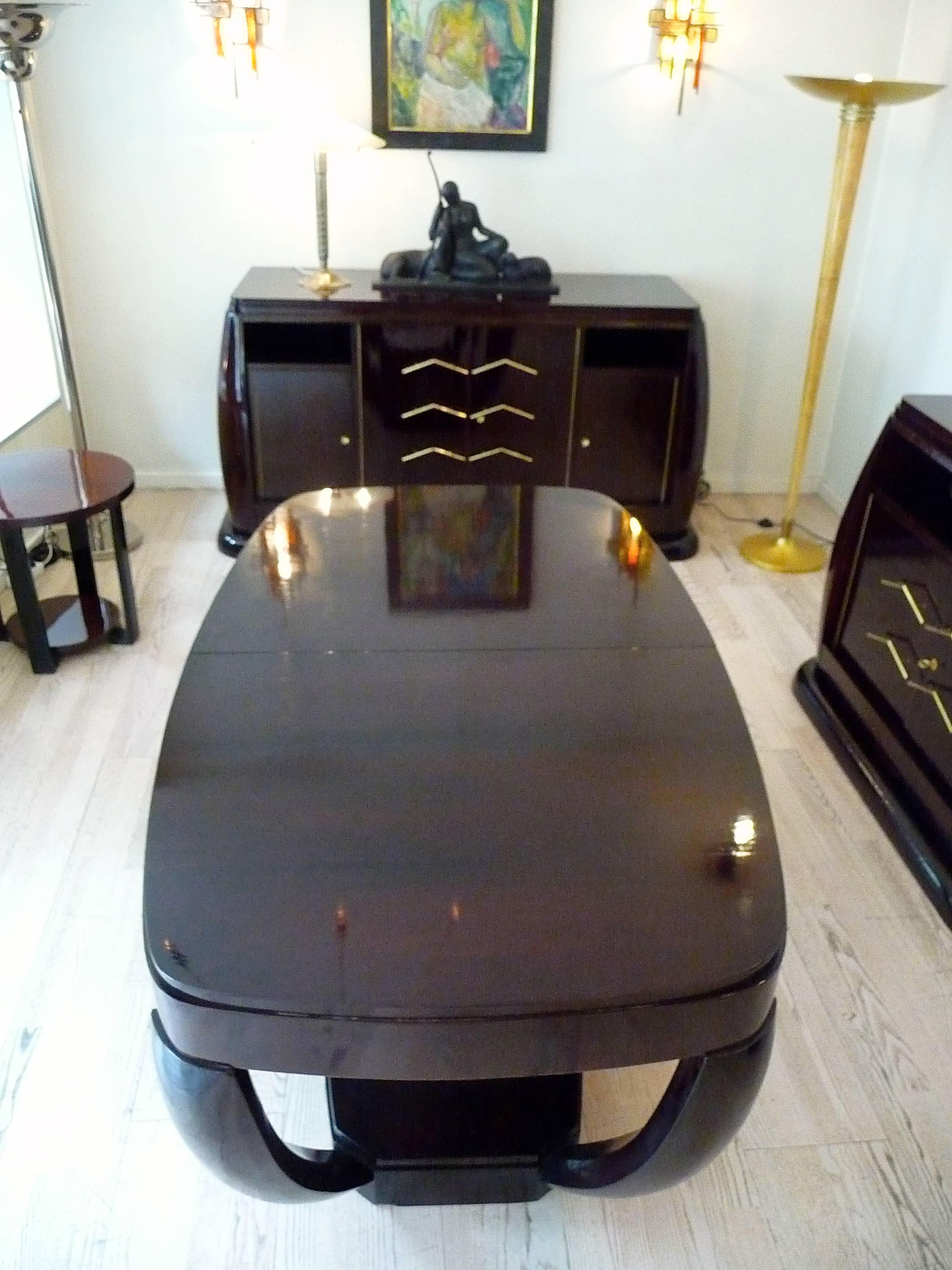 Table à rallonge unique Art Déco par Hubert Martin et Ploquin et six chaises en vente 1