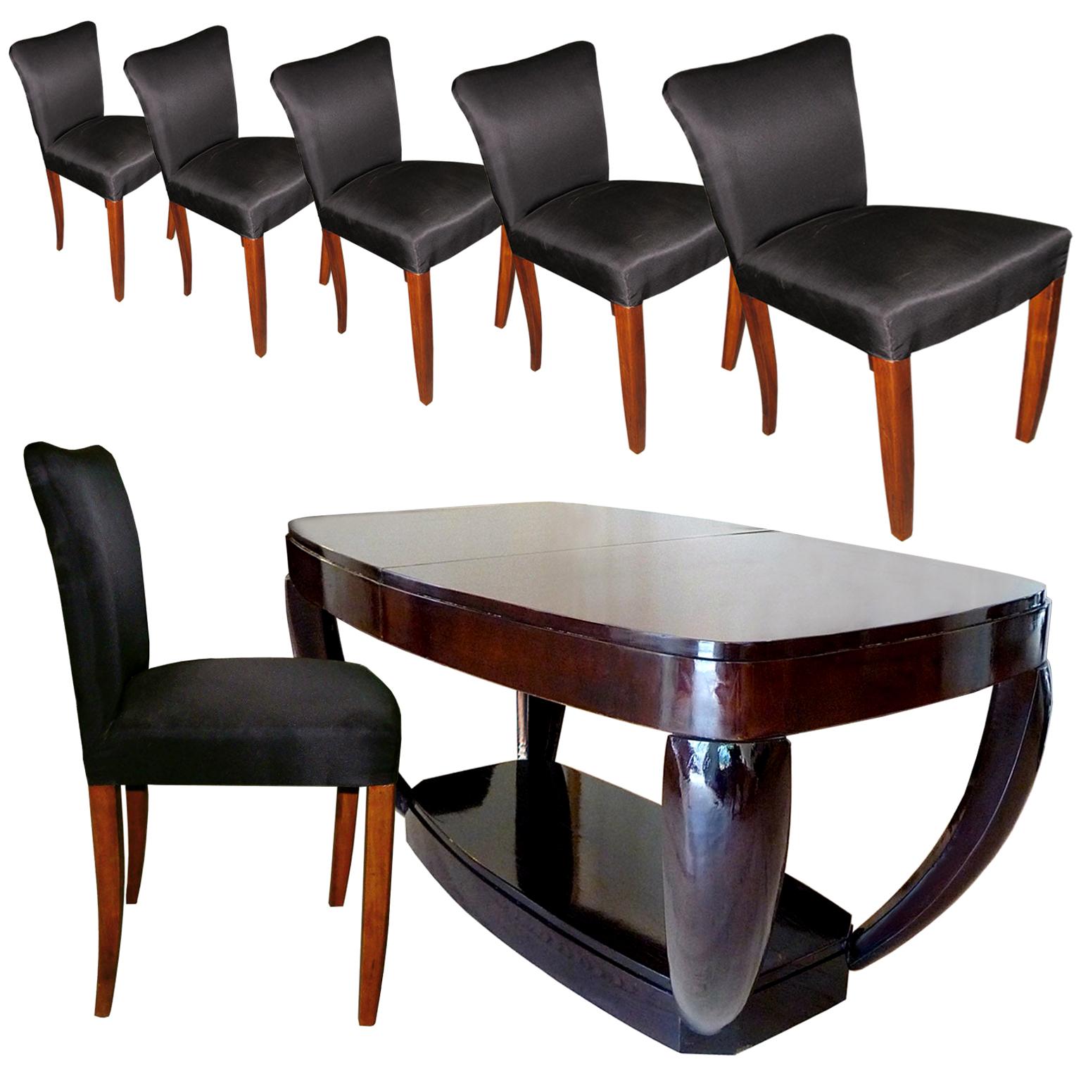 Unique Art Deco Extendable Table by Hubert Martin and Ploquin and Six Chairs For Sale