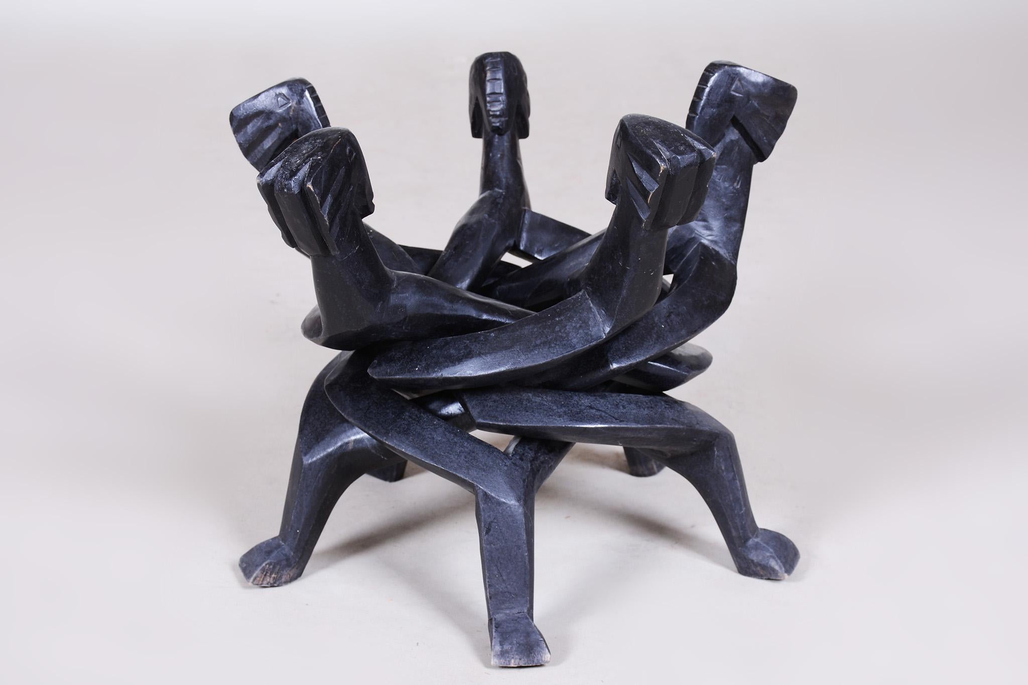 Unique Art Deco Folding Table Carved From One Piece of Ebony Wood, 1930s, Africa In Good Condition For Sale In Horomerice, CZ