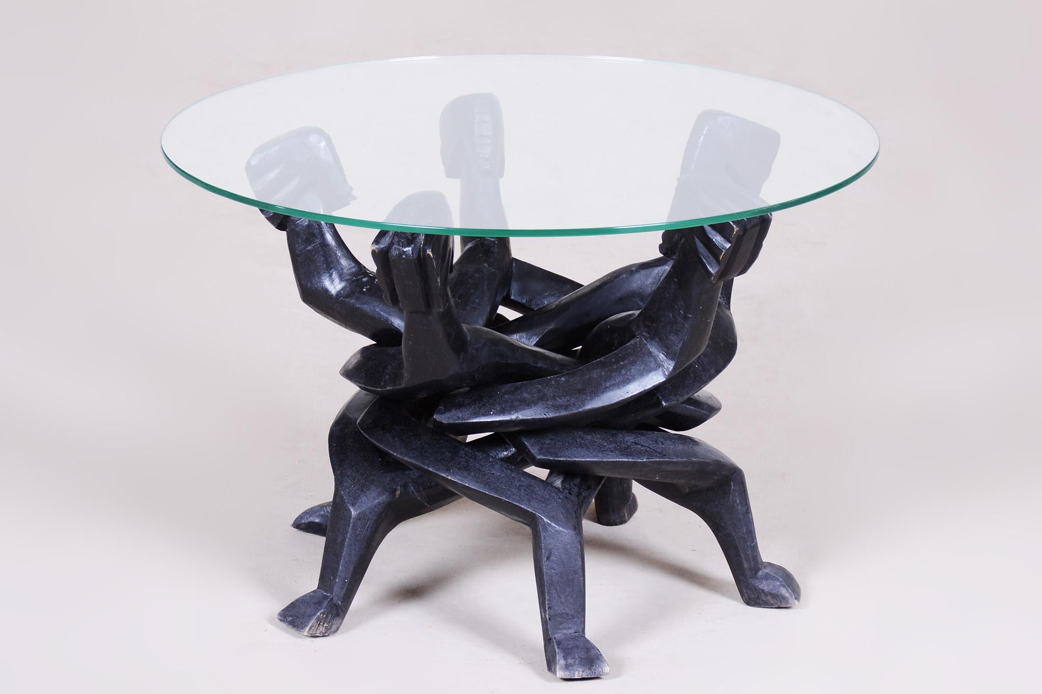 Unique Art Deco Folding Table Carved From One Piece of Ebony Wood, 1930s, Africa For Sale 1