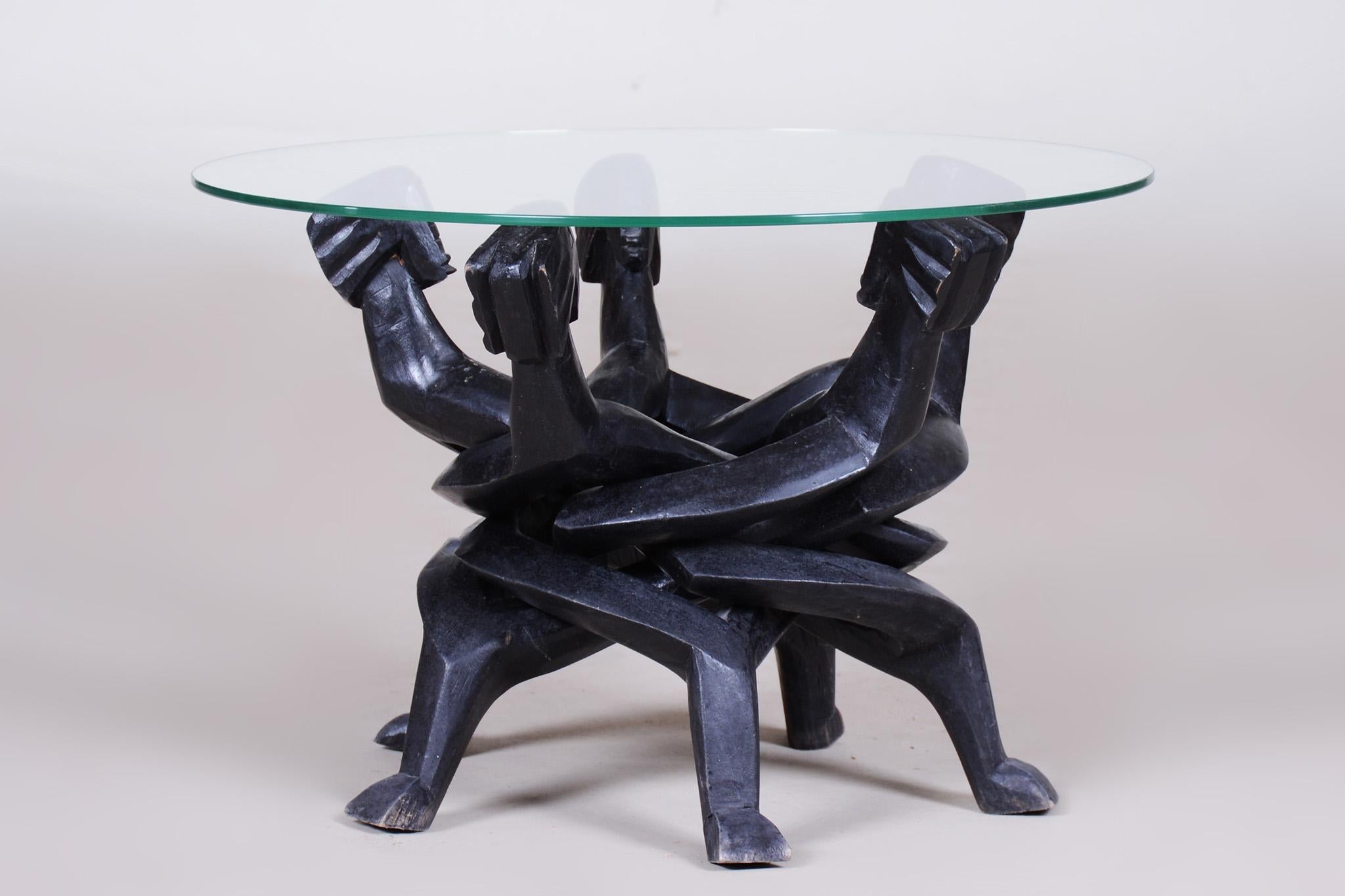 Unique Art Deco Folding Table Carved From One Piece of Ebony Wood, 1930s, Africa For Sale 2