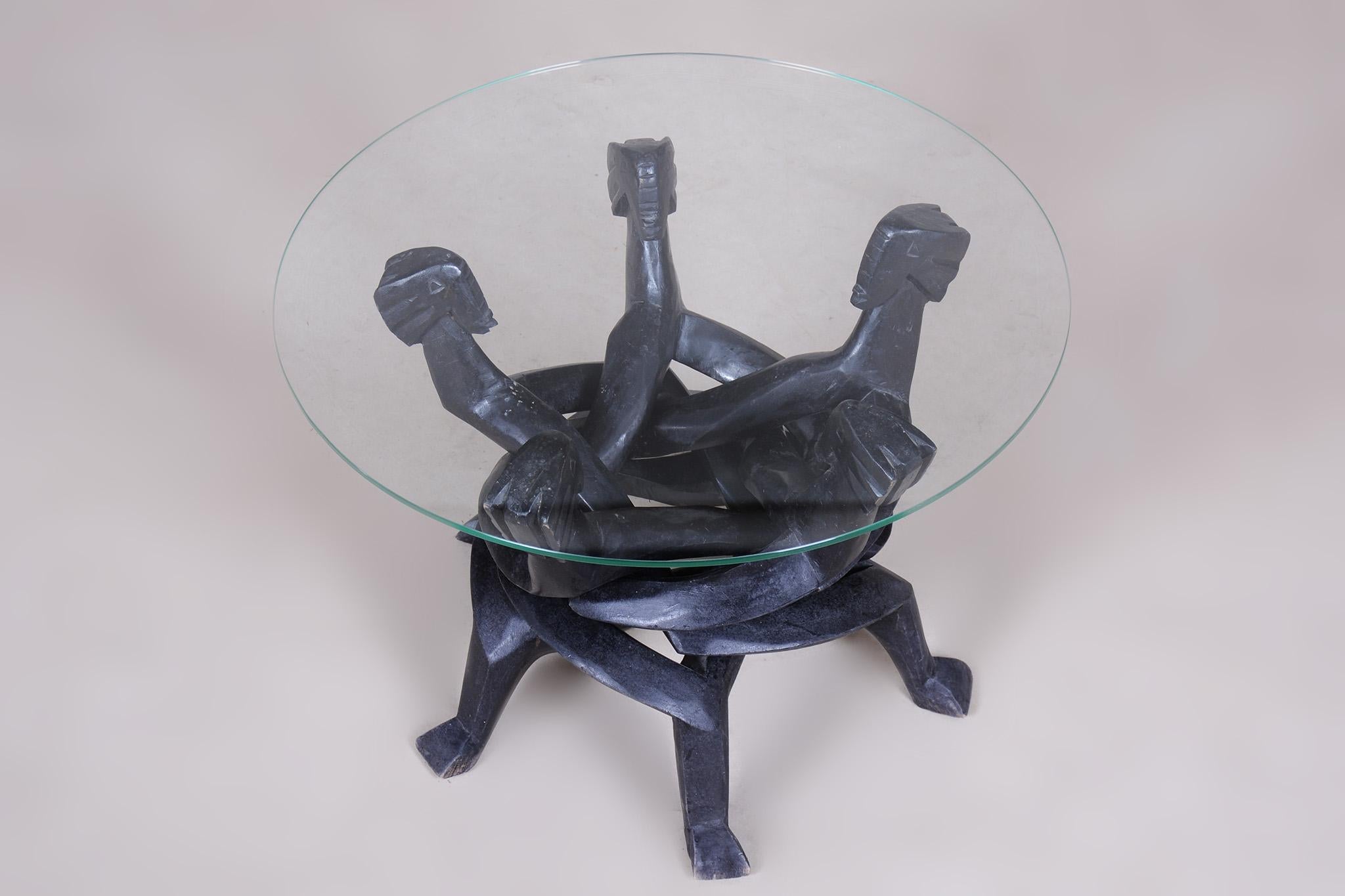 Unique Art Deco Folding Table Carved From One Piece of Ebony Wood, 1930s, Africa For Sale 3