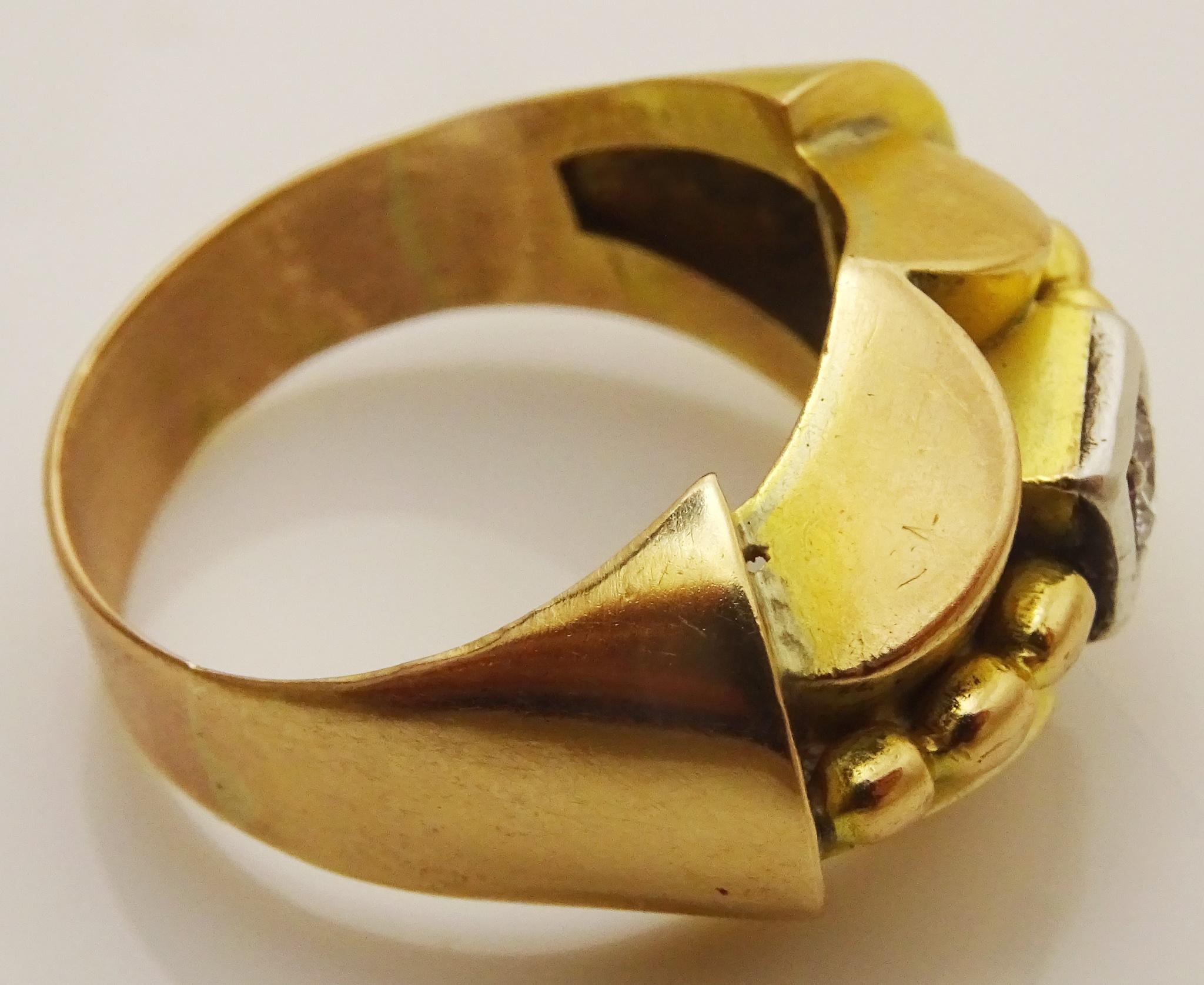 Unique Art Deco Gold and Diamond Ring For Sale 1